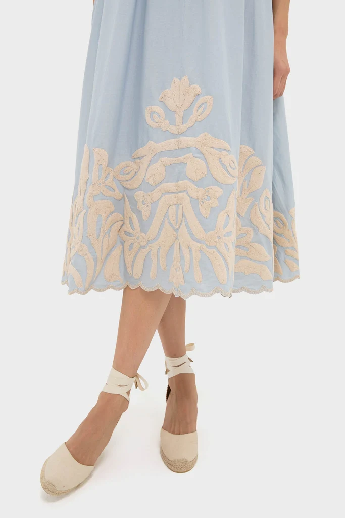 Blue Alexandra Embroidery Cap Sleeve Midi Dress - Image 5