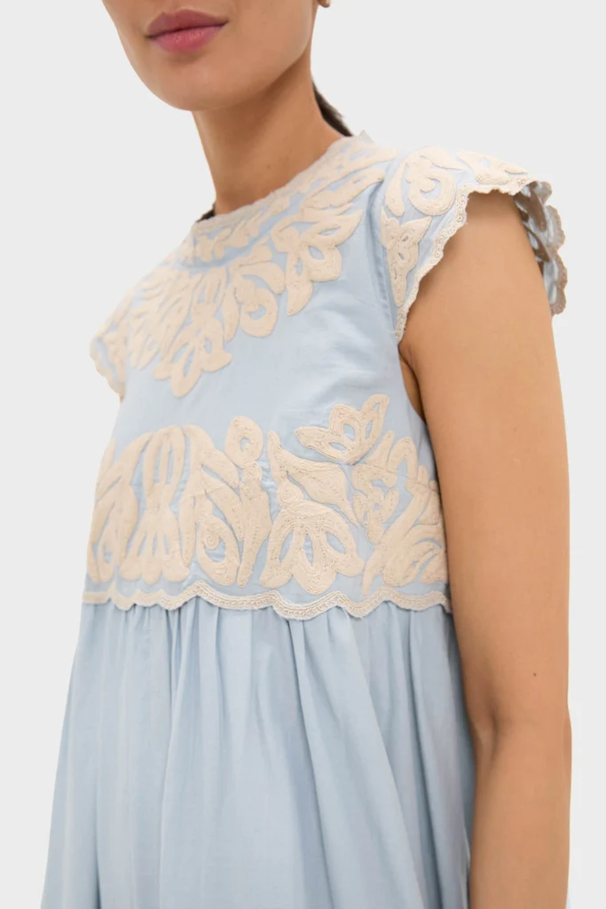 Blue Alexandra Embroidery Cap Sleeve Midi Dress - Image 6