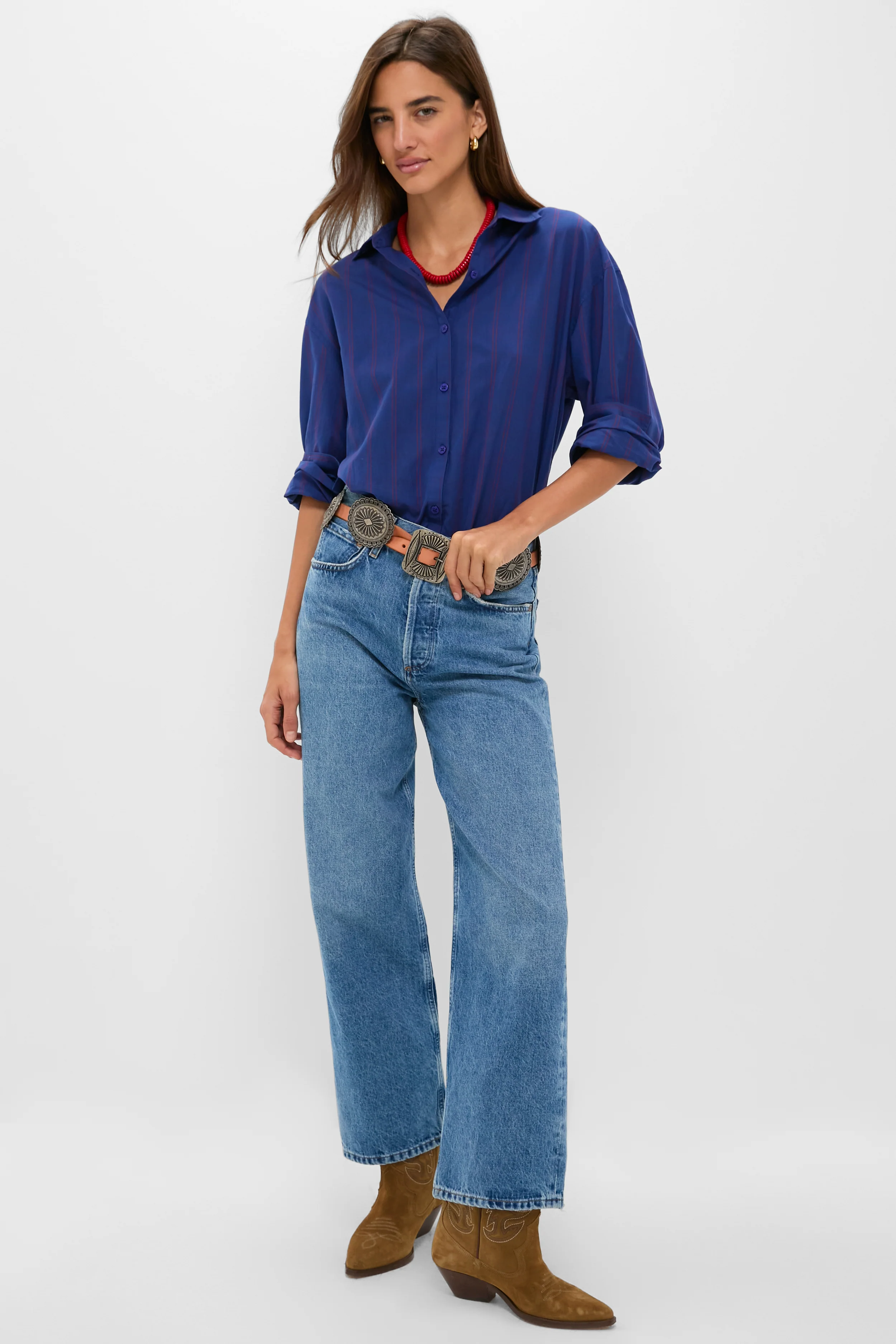 Blue and Red Wexler Cotton Button Down - Image 2
