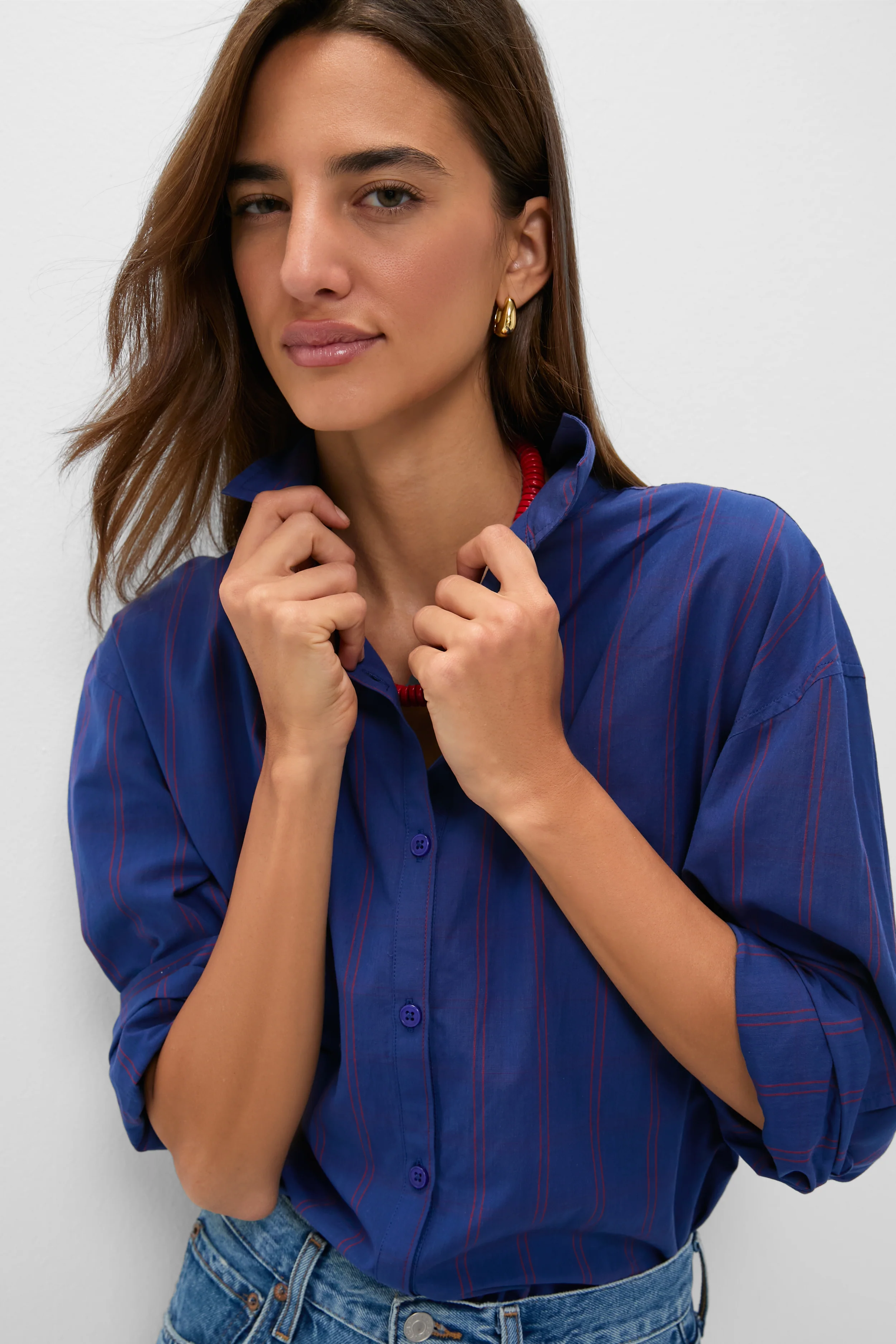 Blue and Red Wexler Cotton Button Down - Image 5