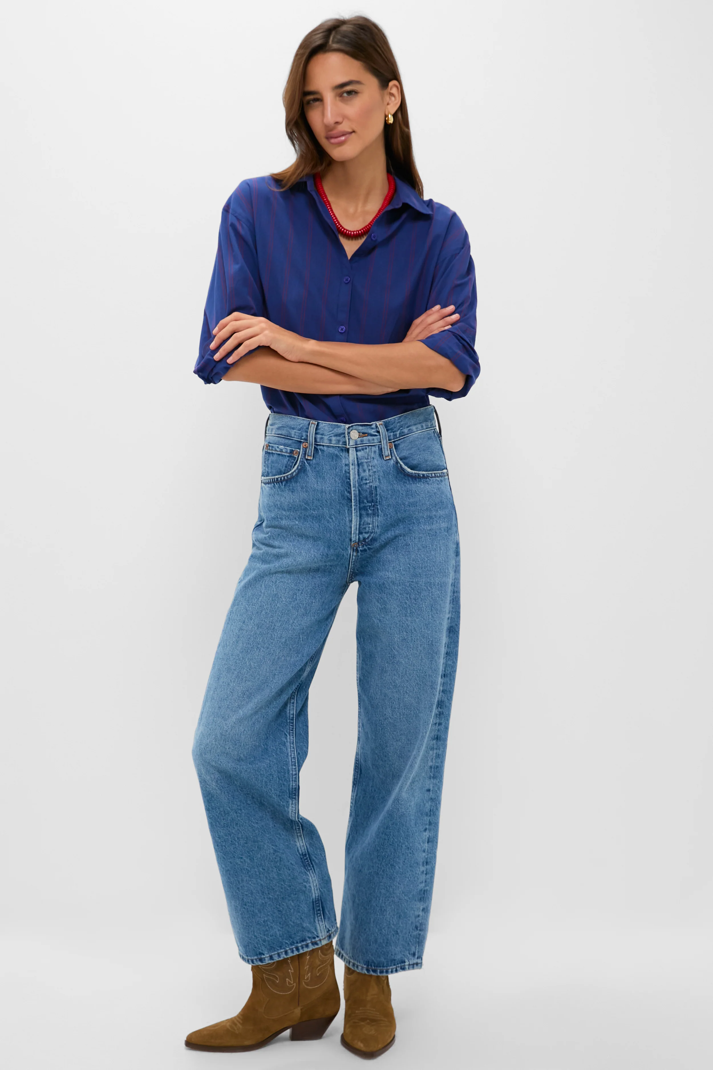 Blue and Red Wexler Cotton Button Down - Image 6