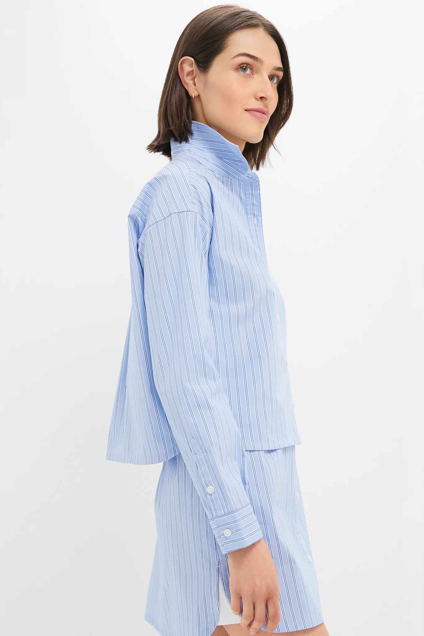 Blue and White Stripe Cropped Jasper Button Down - Image 3