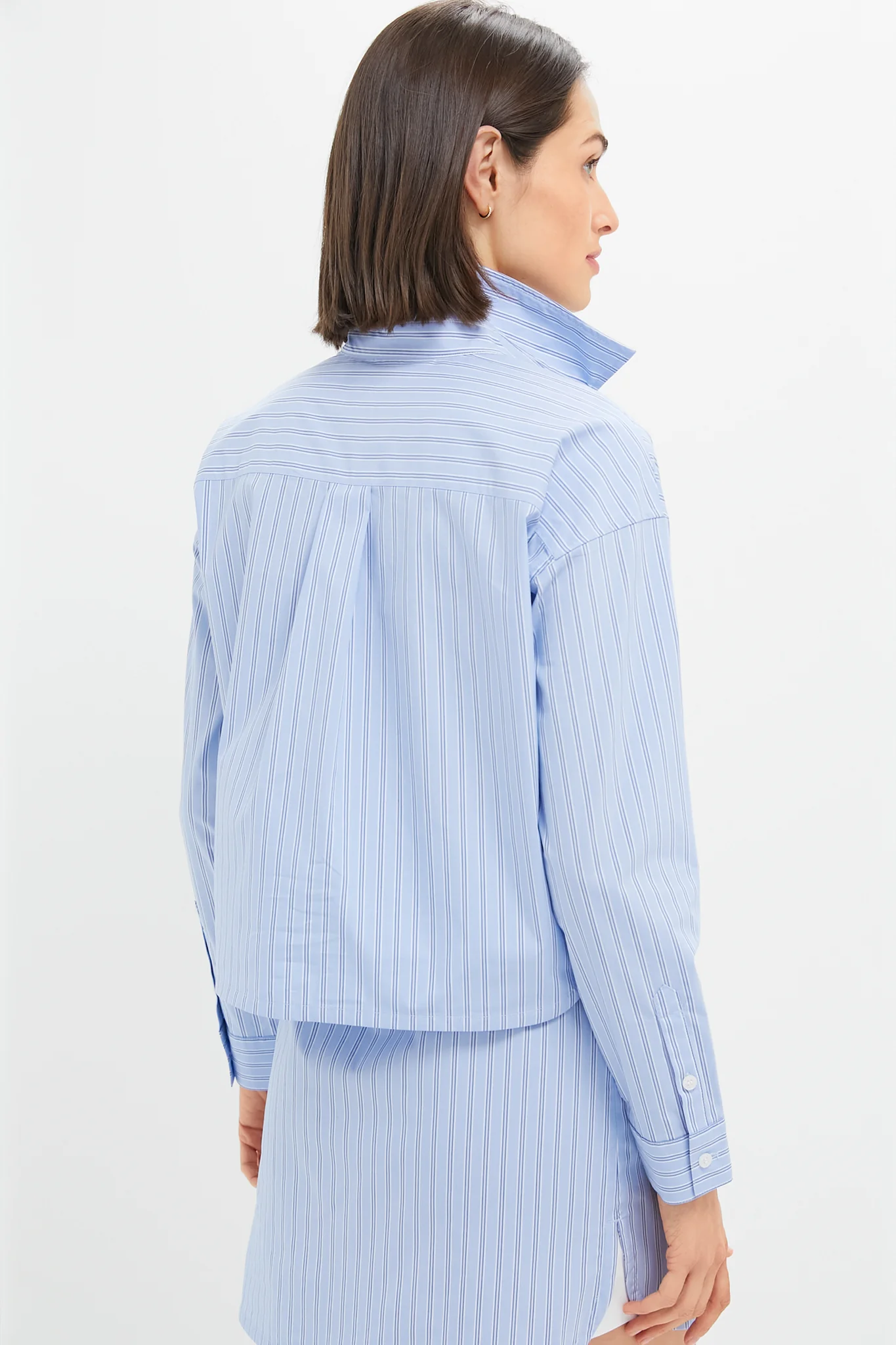 Blue and White Stripe Cropped Jasper Button Down - Image 4