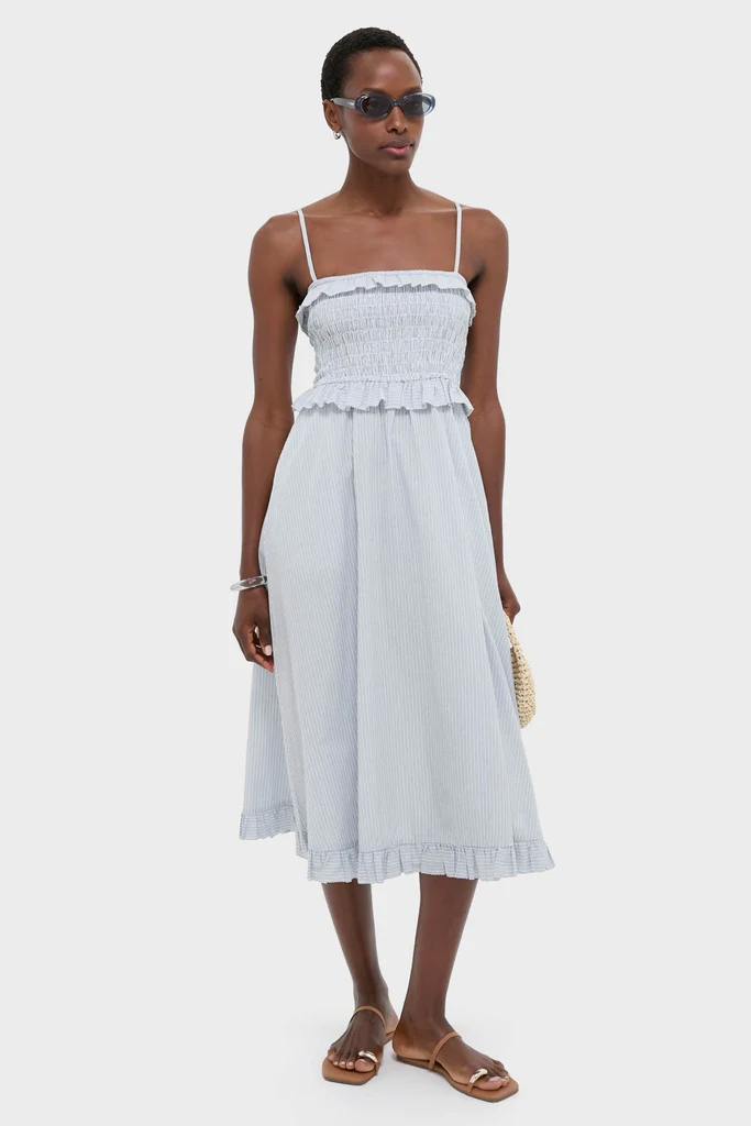 Blue and White Stripe Karine Midi Dress - Image 2
