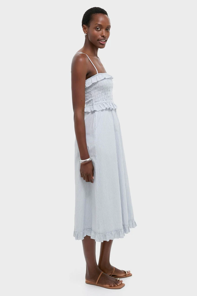 Blue and White Stripe Karine Midi Dress - Image 3