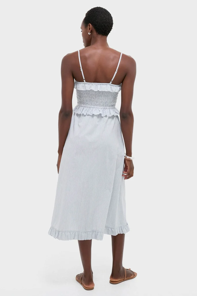 Blue and White Stripe Karine Midi Dress - Image 4