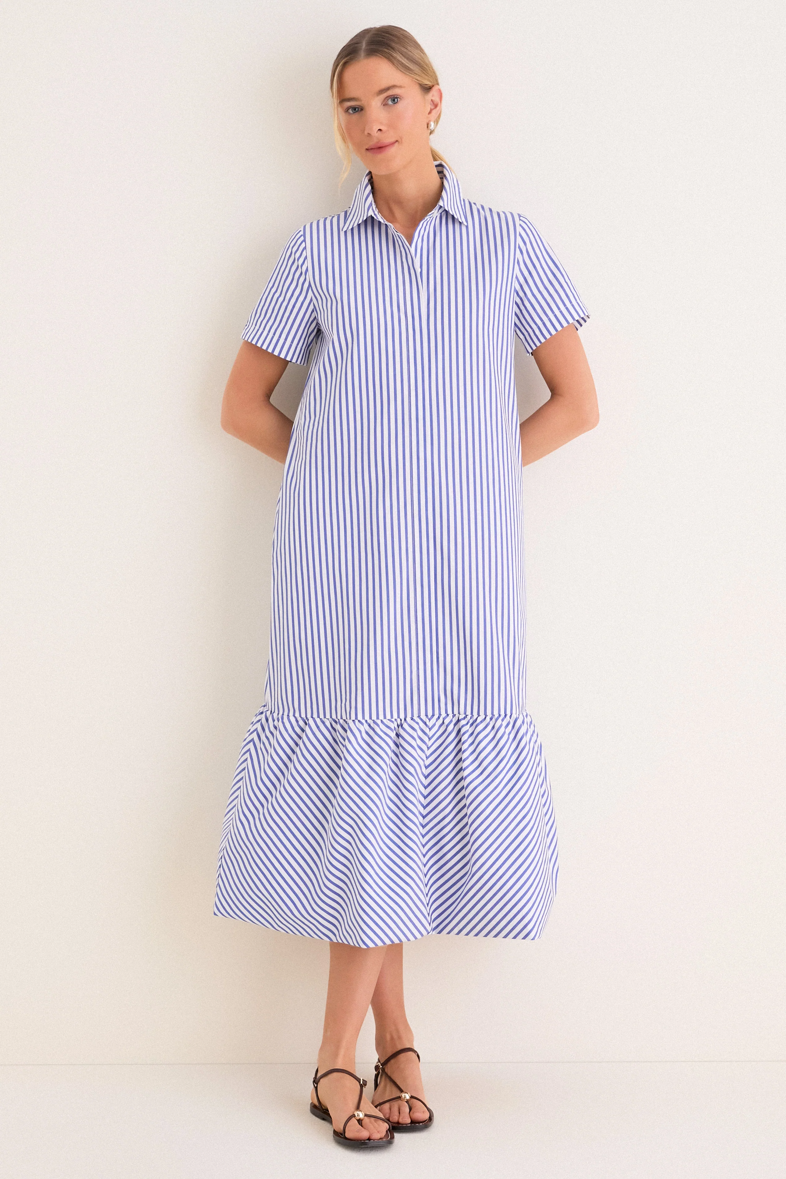 Blue and White Stripe Martine Bubble Maxi Dress