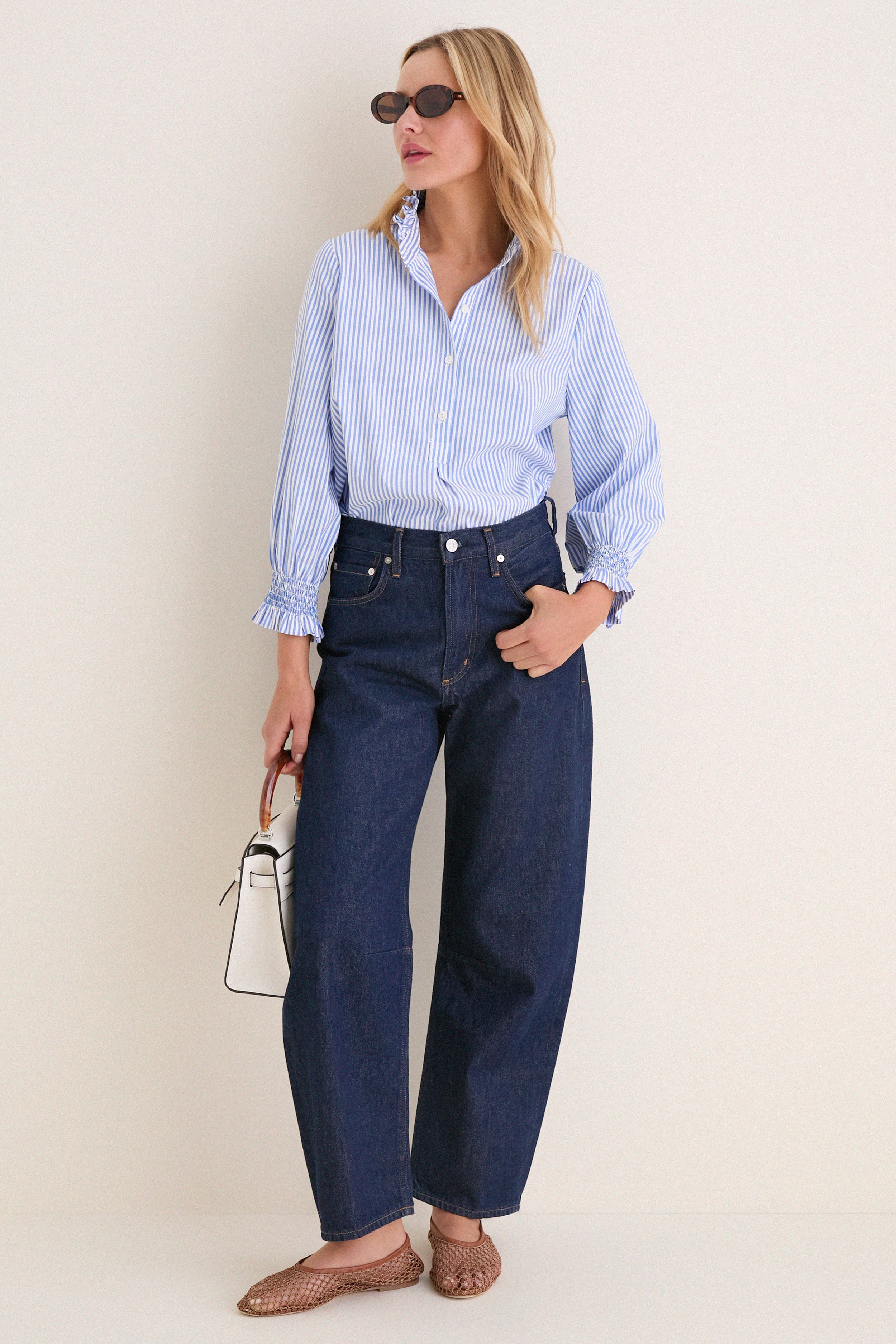 Blue and White Stripe Teagan Popover Top - Image 2