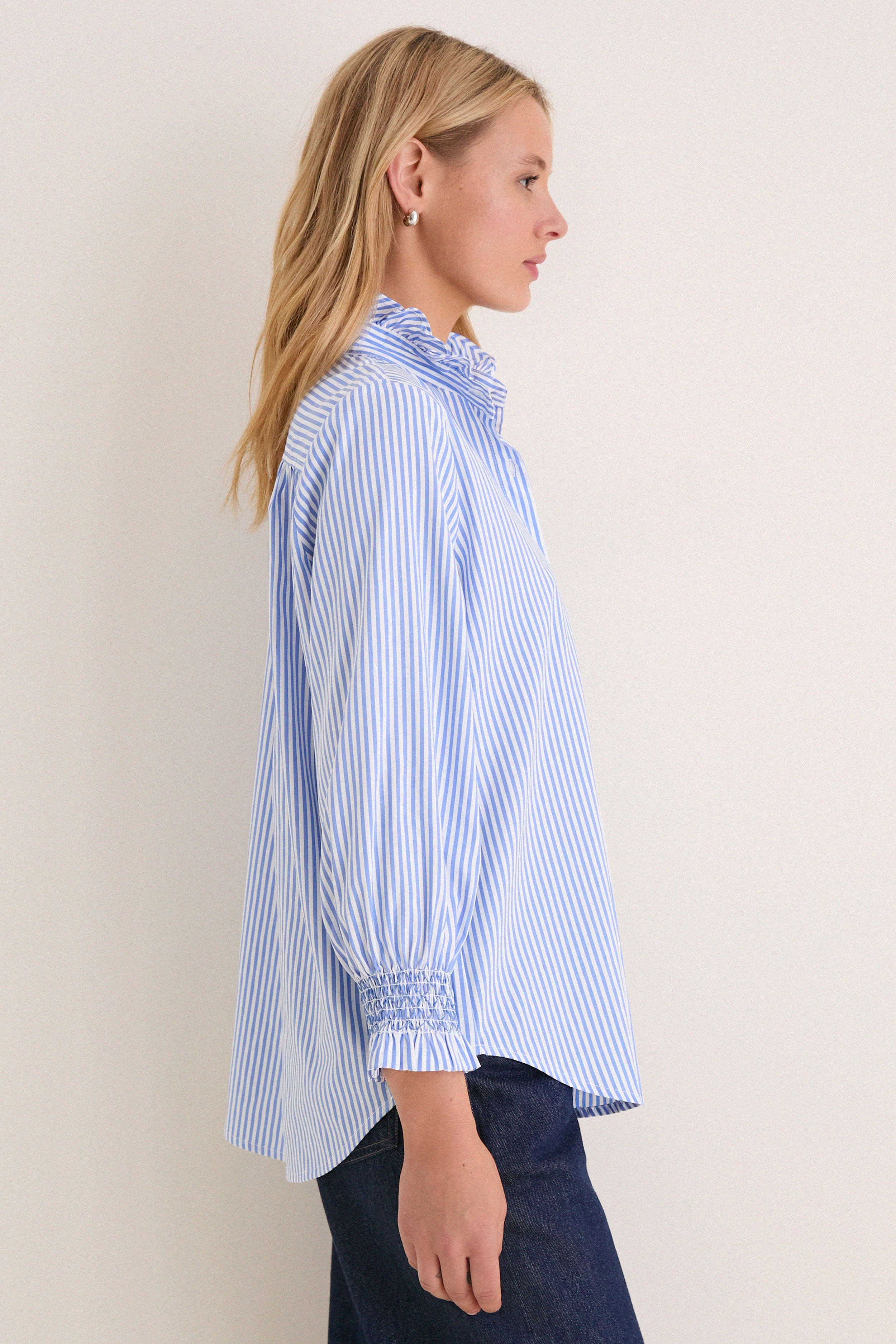Blue and White Stripe Teagan Popover Top - Image 3