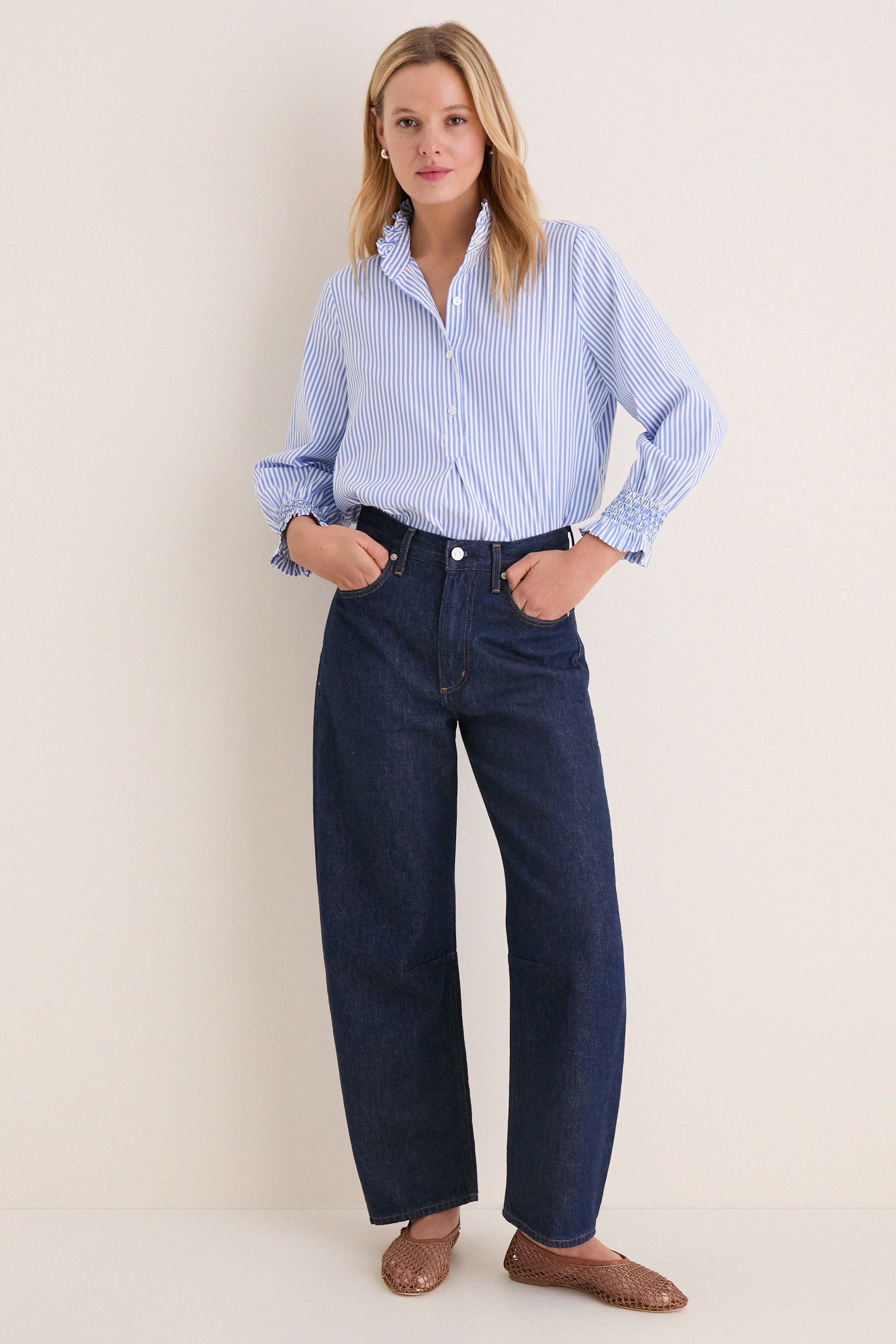 Blue and White Stripe Teagan Popover Top - Image 6