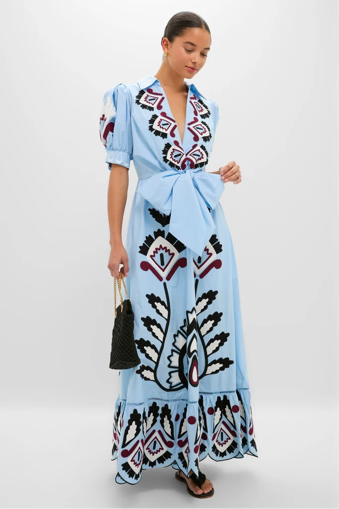 Blue Artisanal Short Sleeve Maxi Dress - Image 2