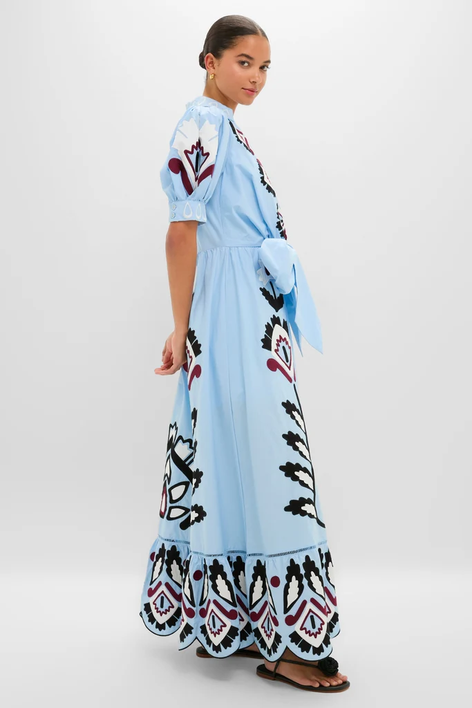 Blue Artisanal Short Sleeve Maxi Dress - Image 3