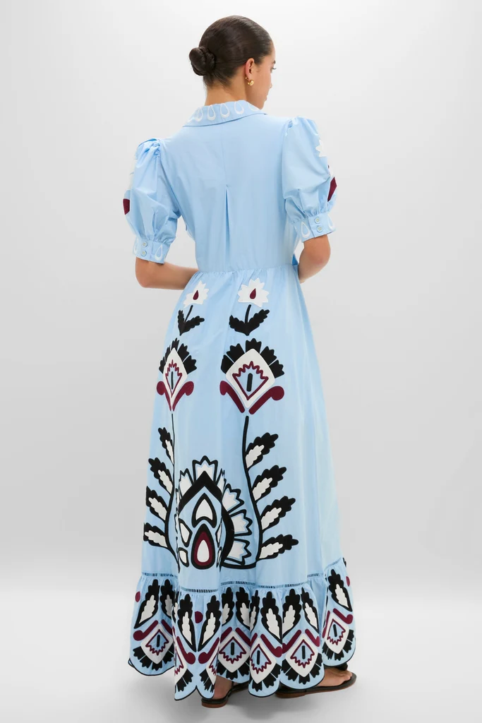 Blue Artisanal Short Sleeve Maxi Dress - Image 4