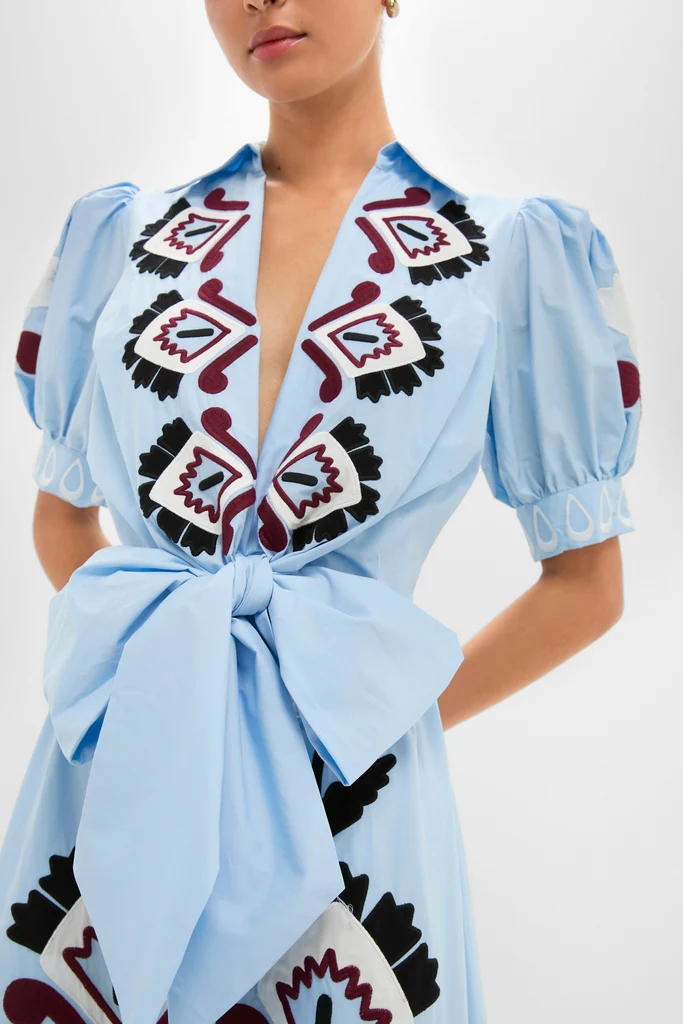 Blue Artisanal Short Sleeve Maxi Dress - Image 6