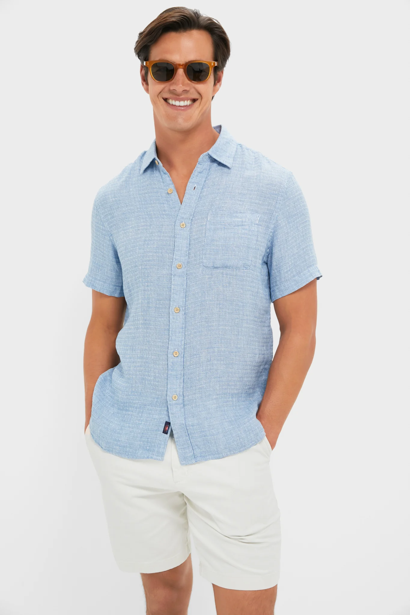 Blue Basketweave Palma Linen Shirt