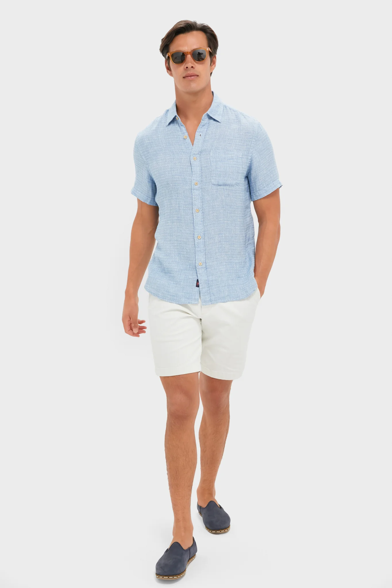 Blue Basketweave Palma Linen Shirt - Image 3