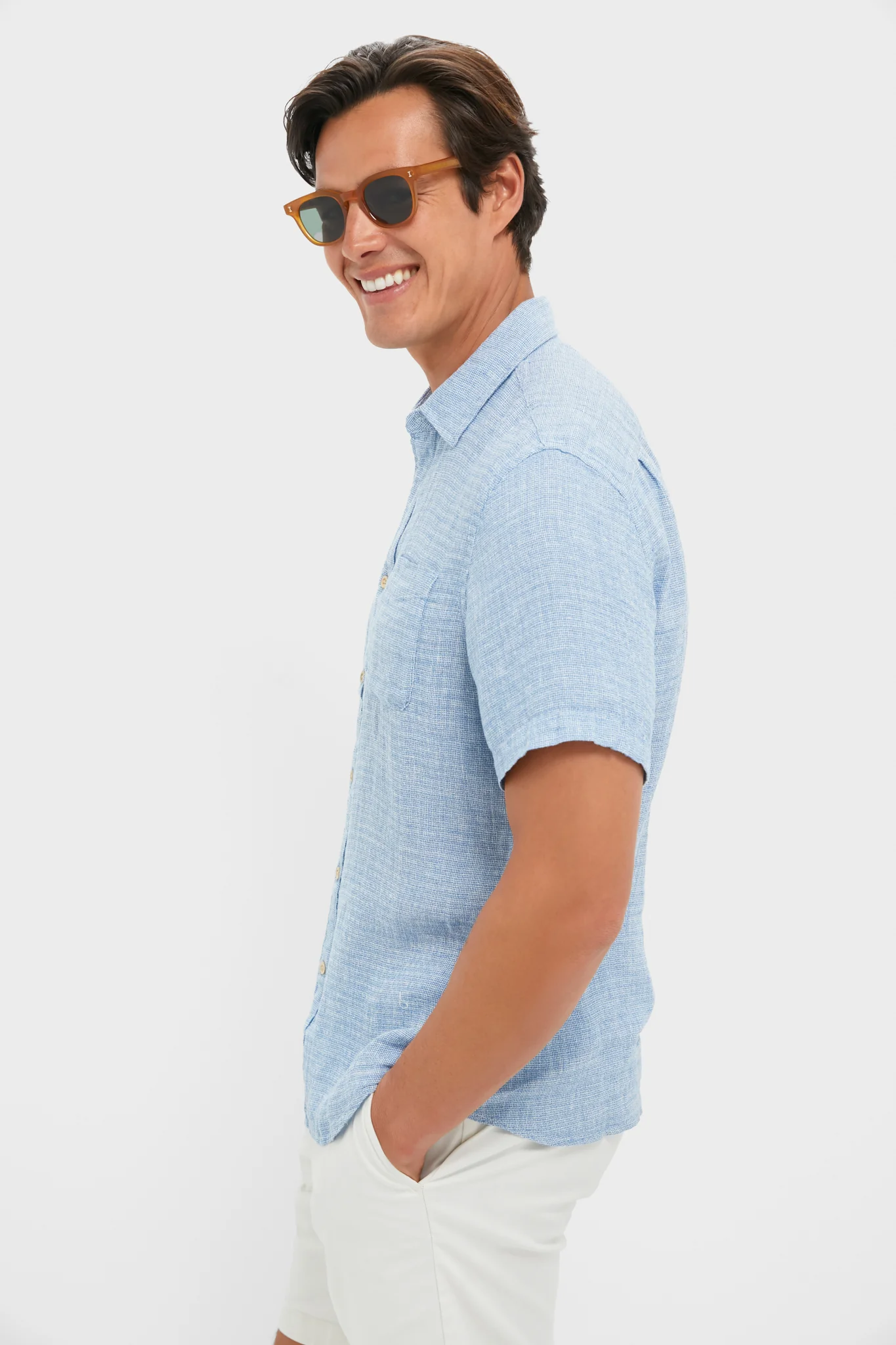 Blue Basketweave Palma Linen Shirt - Image 4