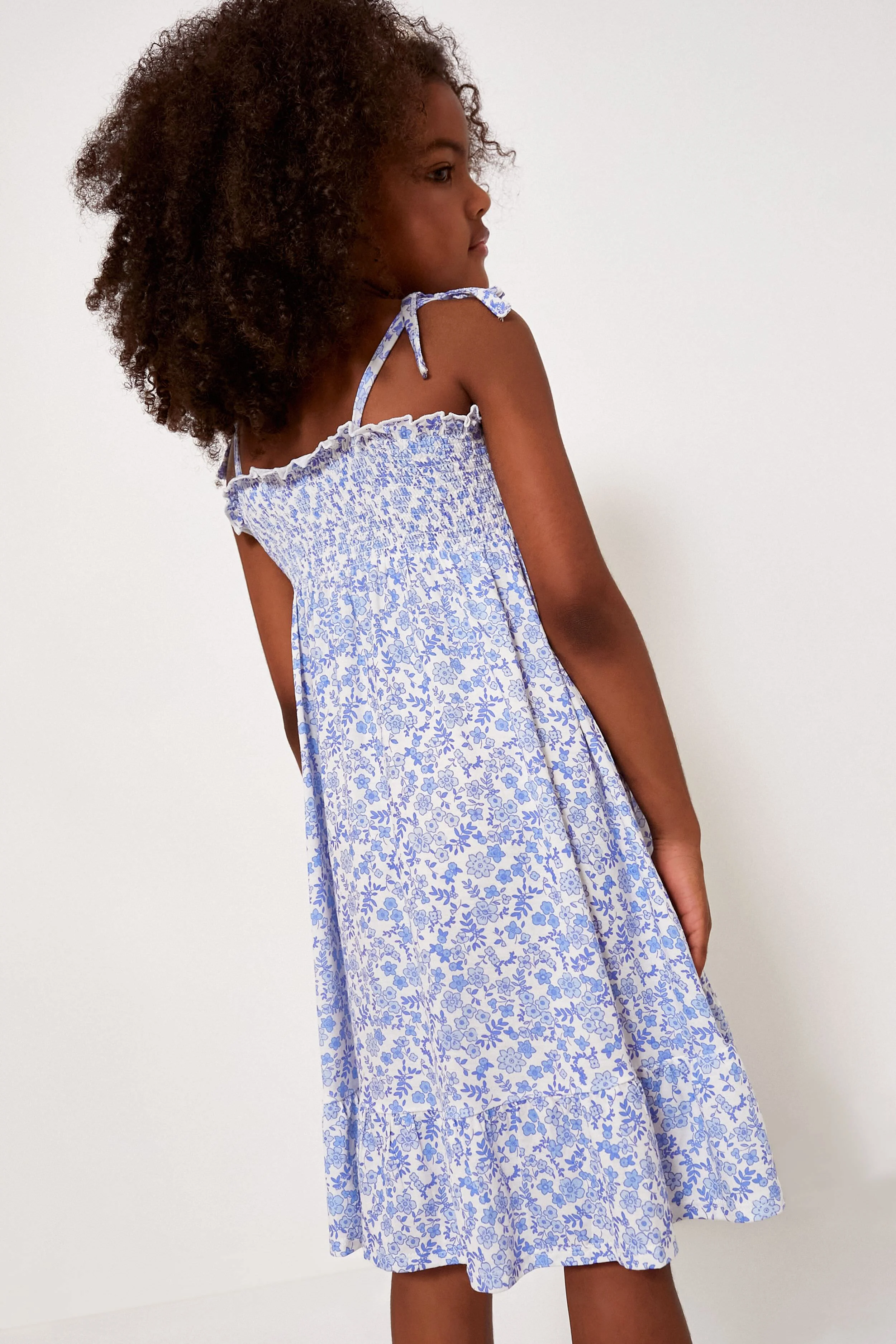 Blue Calico Floral Tie Strap Smocked Sundress - Image 3