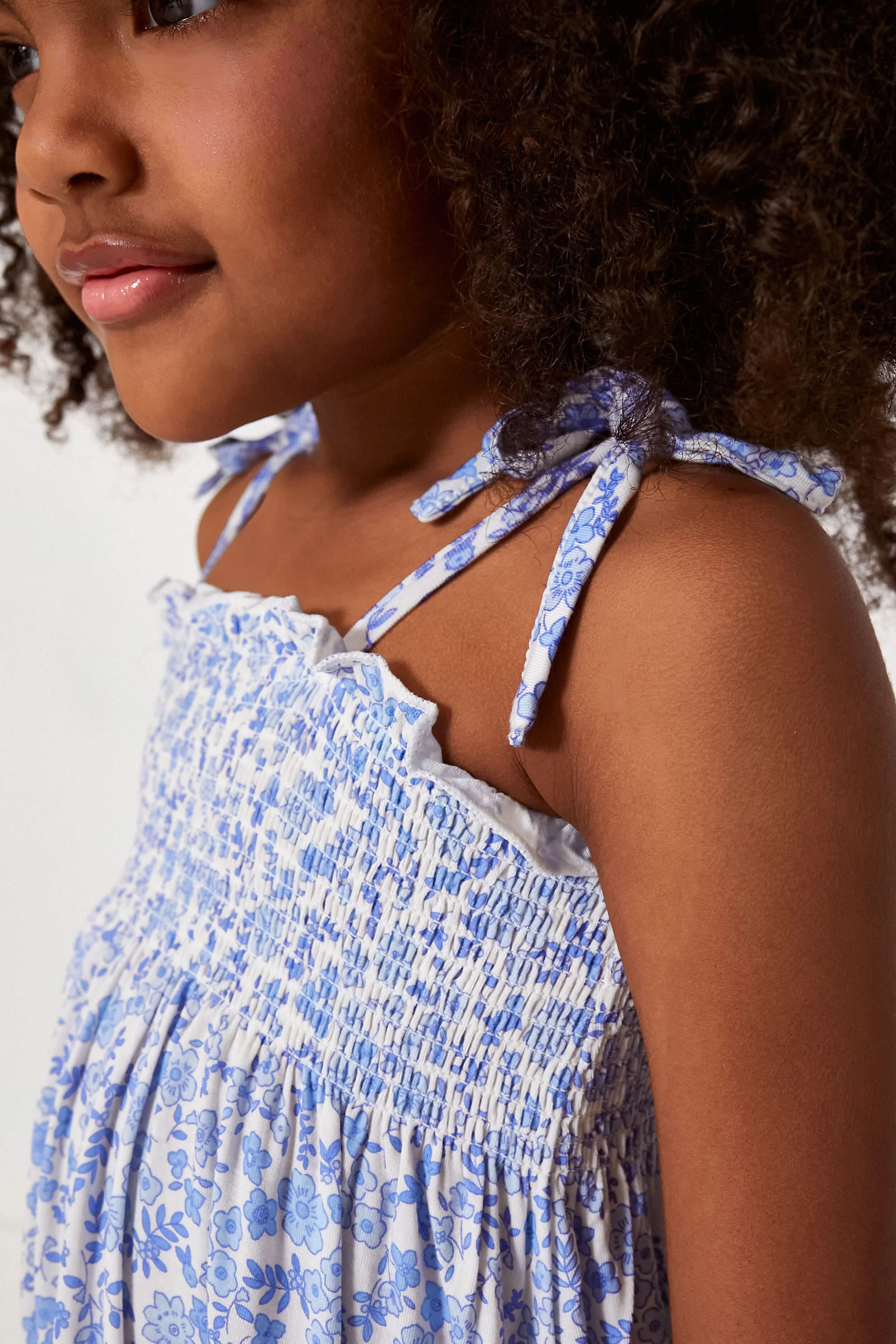 Blue Calico Floral Tie Strap Smocked Sundress - Image 4