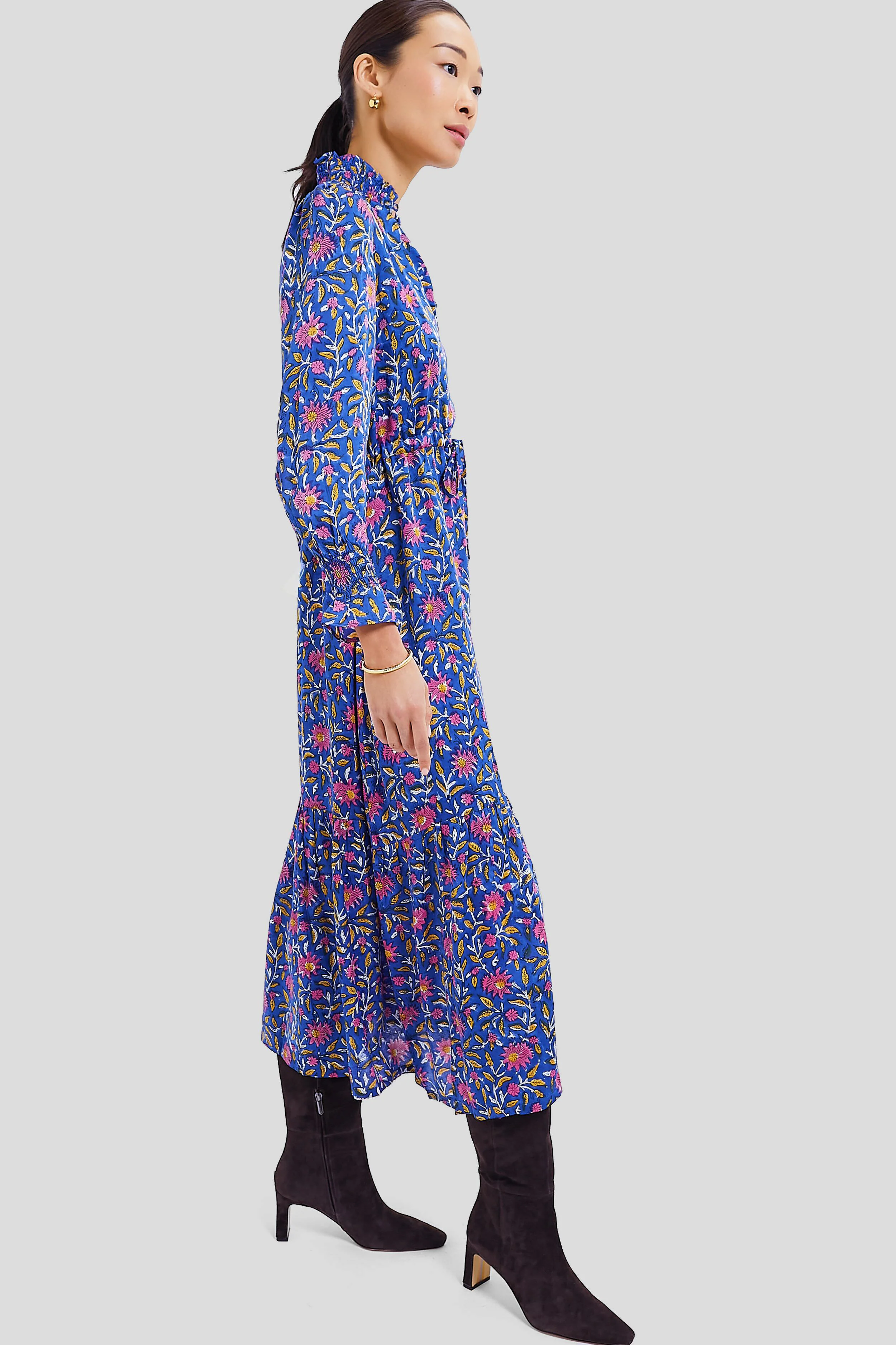 Blue Chrysanthemum Satin Lucybella Maxi Dress 2 - Image 2