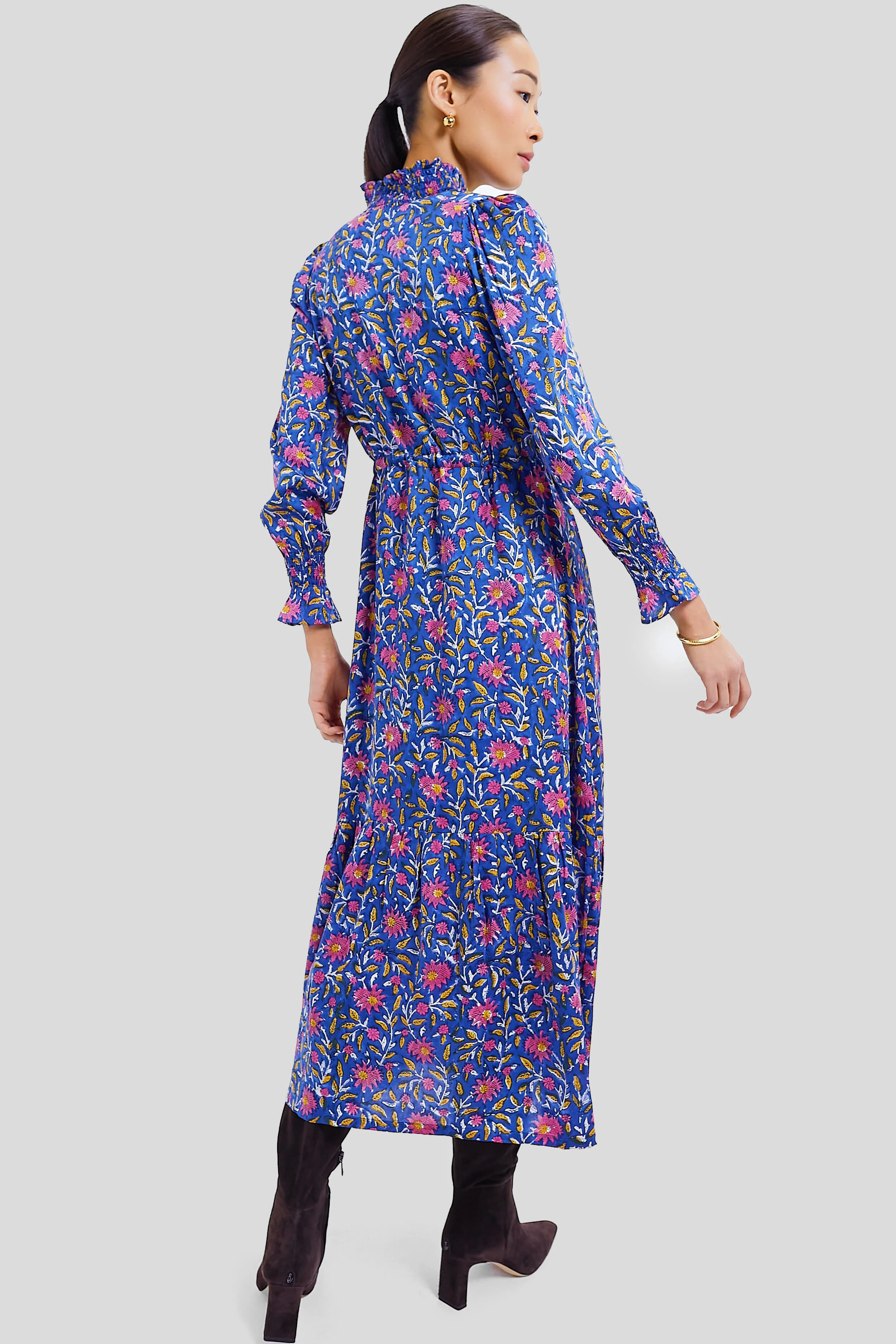 Blue Chrysanthemum Satin Lucybella Maxi Dress 2 - Image 3