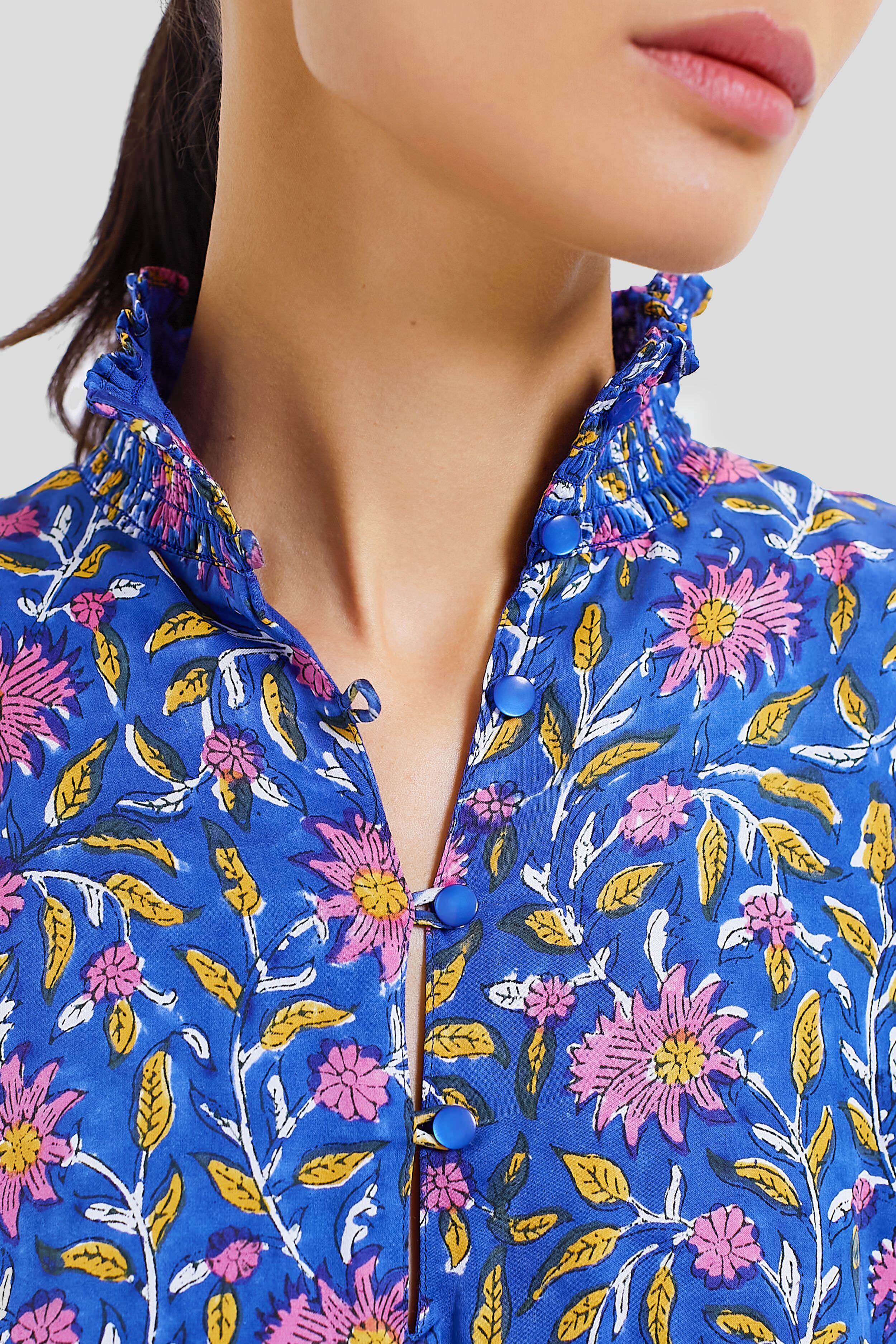 Blue Chrysanthemum Satin Lucybella Maxi Dress 2 - Image 4