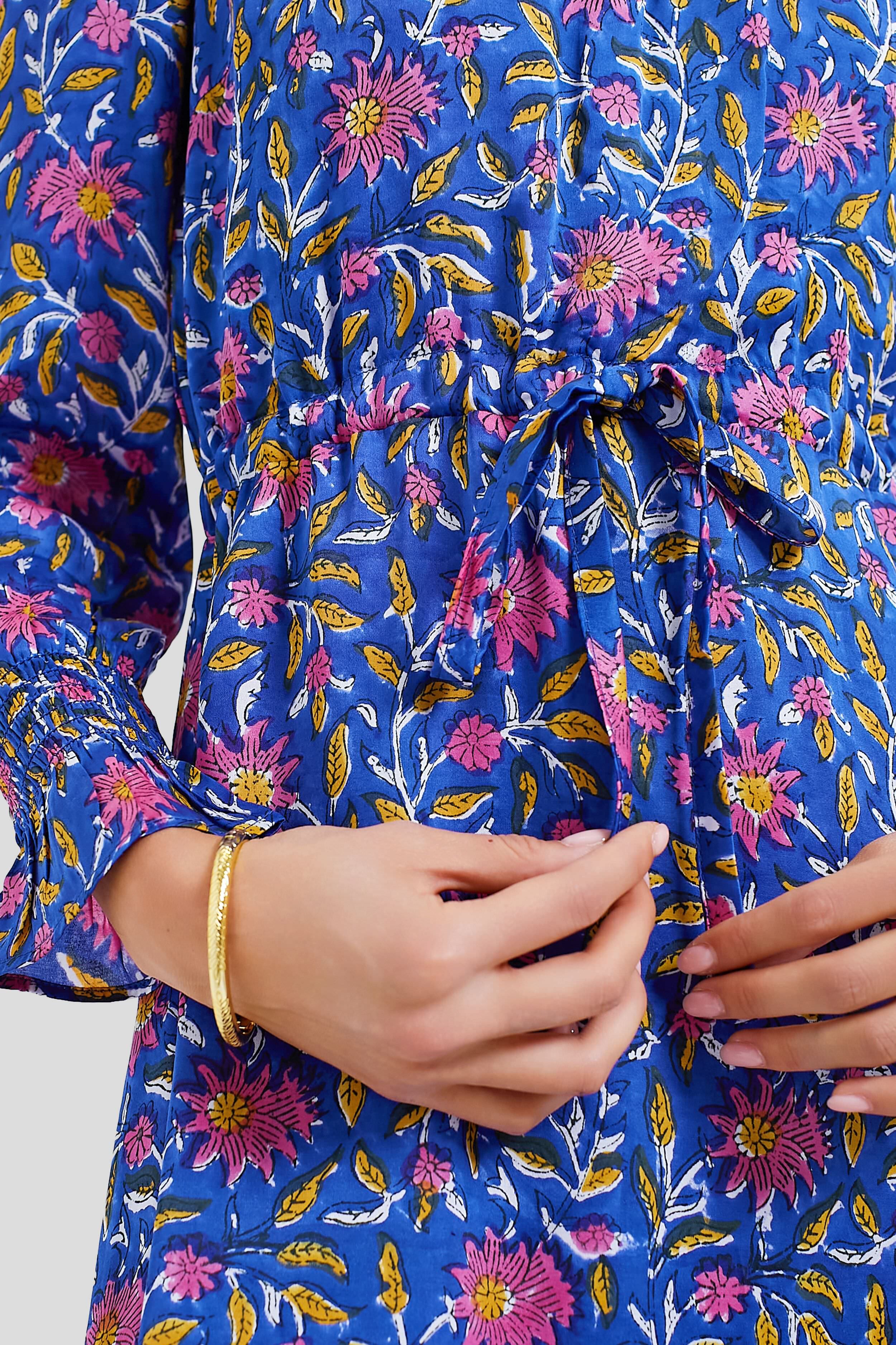 Blue Chrysanthemum Satin Lucybella Maxi Dress 2 - Image 5