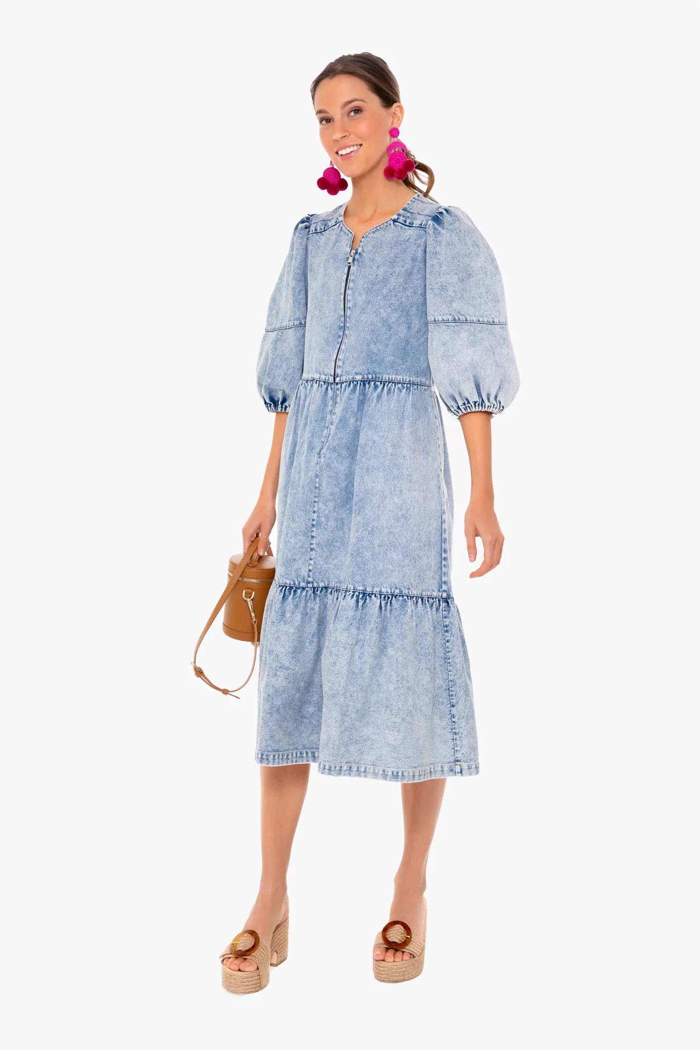 Blue Dax Acid Wash Denim Puff Sleeve Dress - Image 2