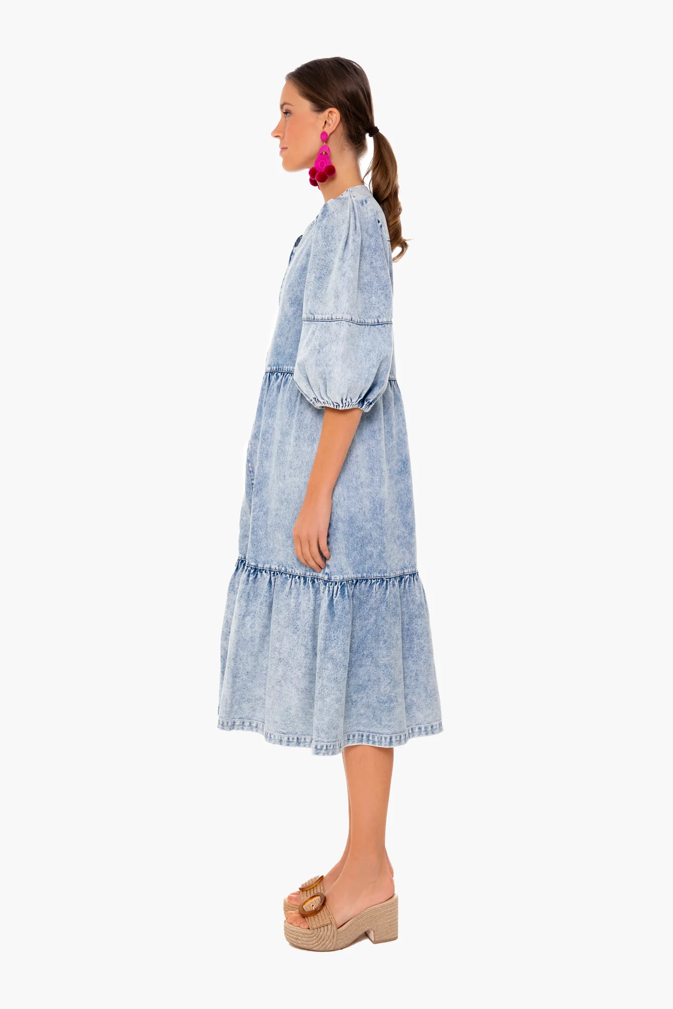Blue Dax Acid Wash Denim Puff Sleeve Dress - Image 3
