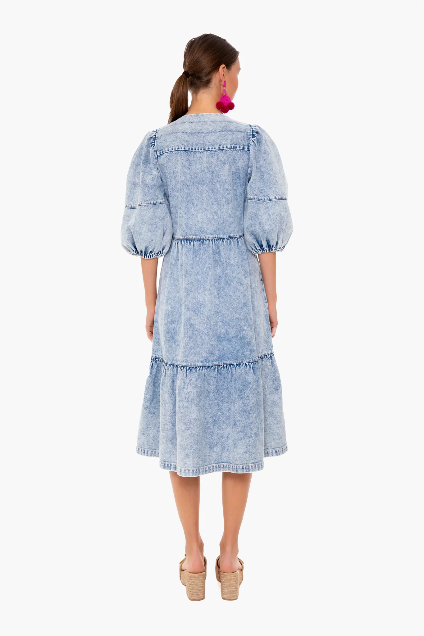 Blue Dax Acid Wash Denim Puff Sleeve Dress - Image 4