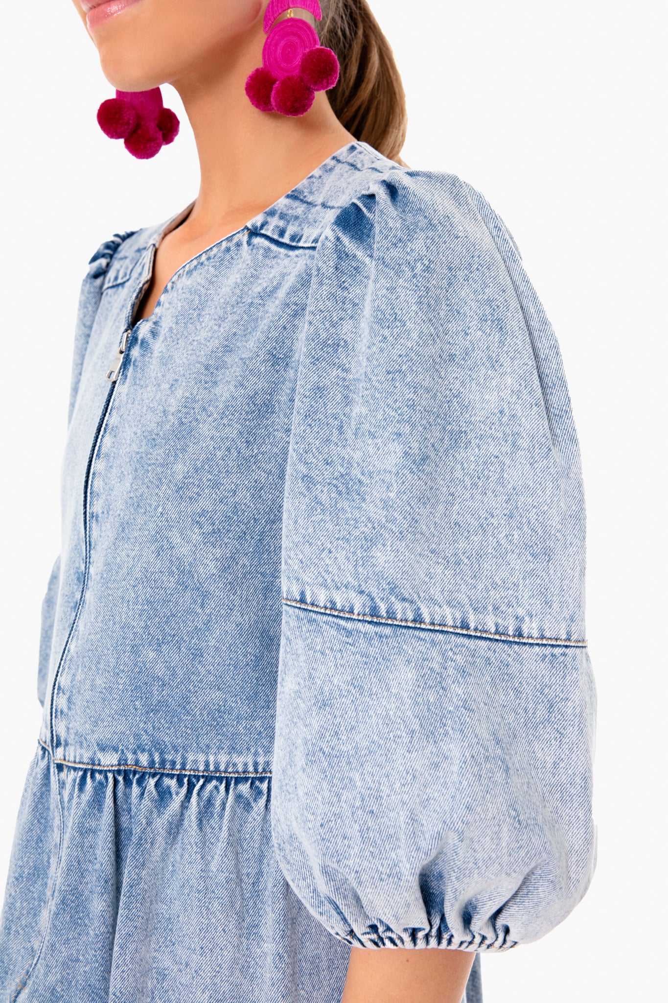 Blue Dax Acid Wash Denim Puff Sleeve Dress - Image 5