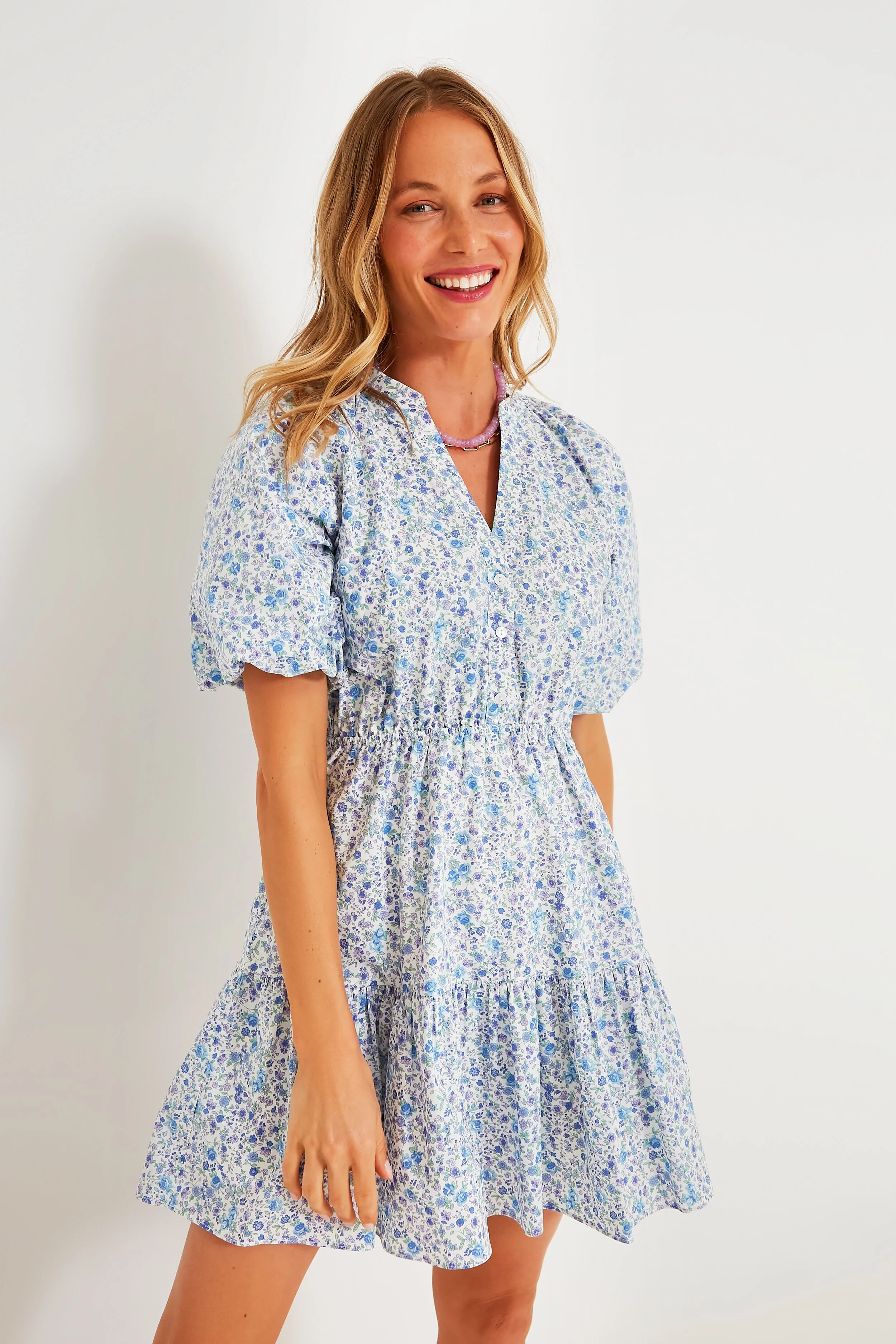 Blue Ditsy Floral Loren Mini Dress - Image 2