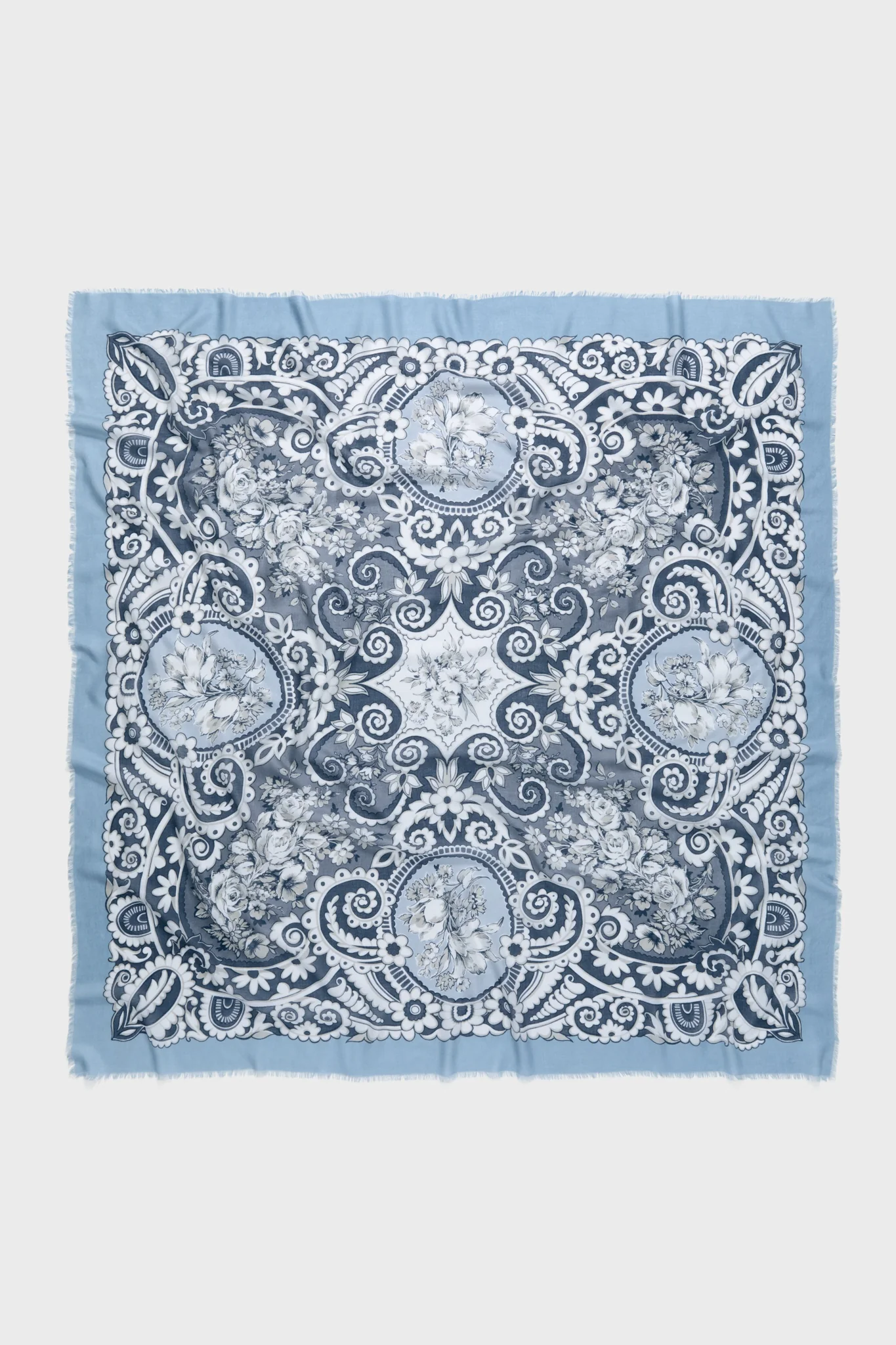Blue Filigree Silk Cashmere Blend Large Scarf - Image 4