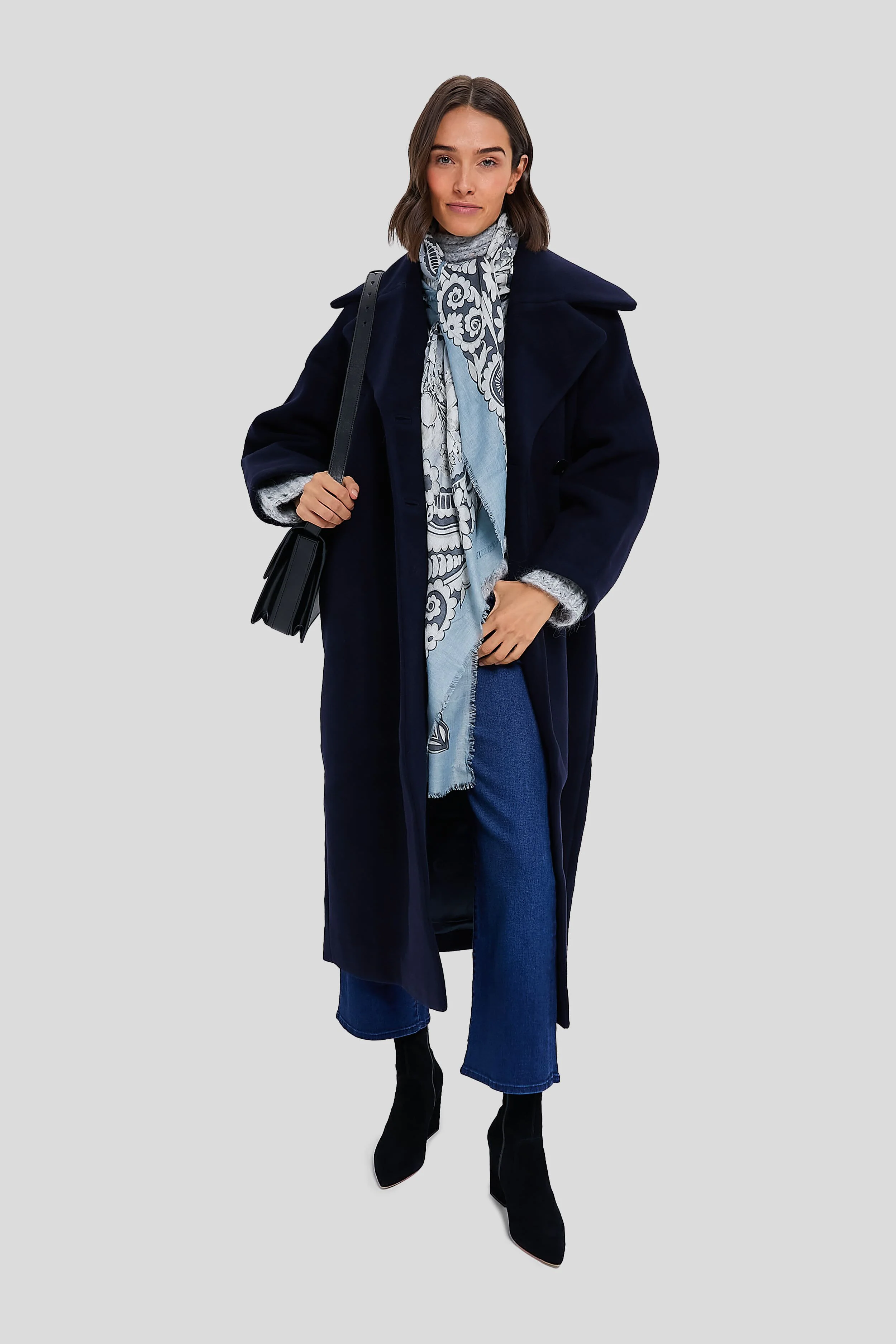 Blue Filigree Silk Cashmere Blend Large Scarf - Image 6