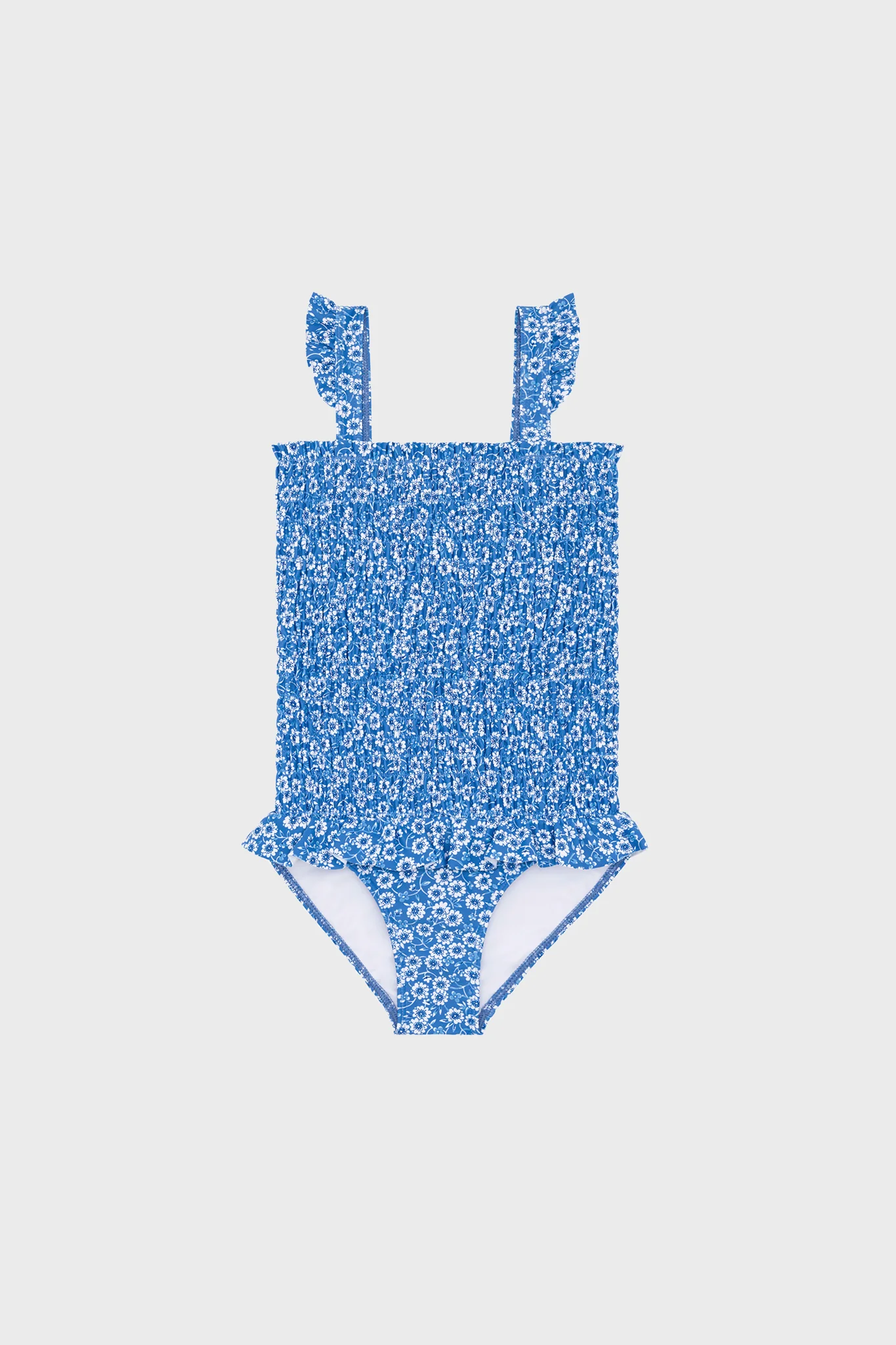 Blue Floral Smocked One Piece with Ruffle Skirt - Image 3
