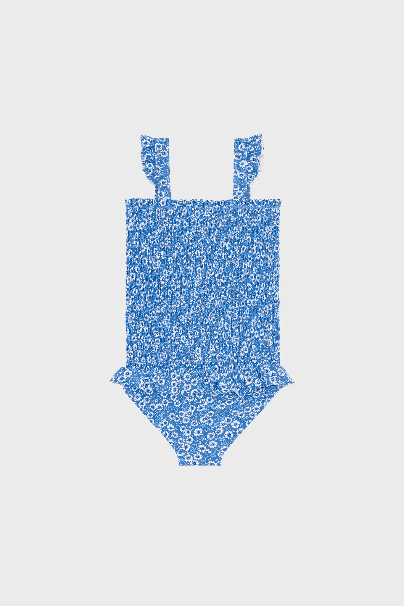 Blue Floral Smocked One Piece with Ruffle Skirt - Image 5
