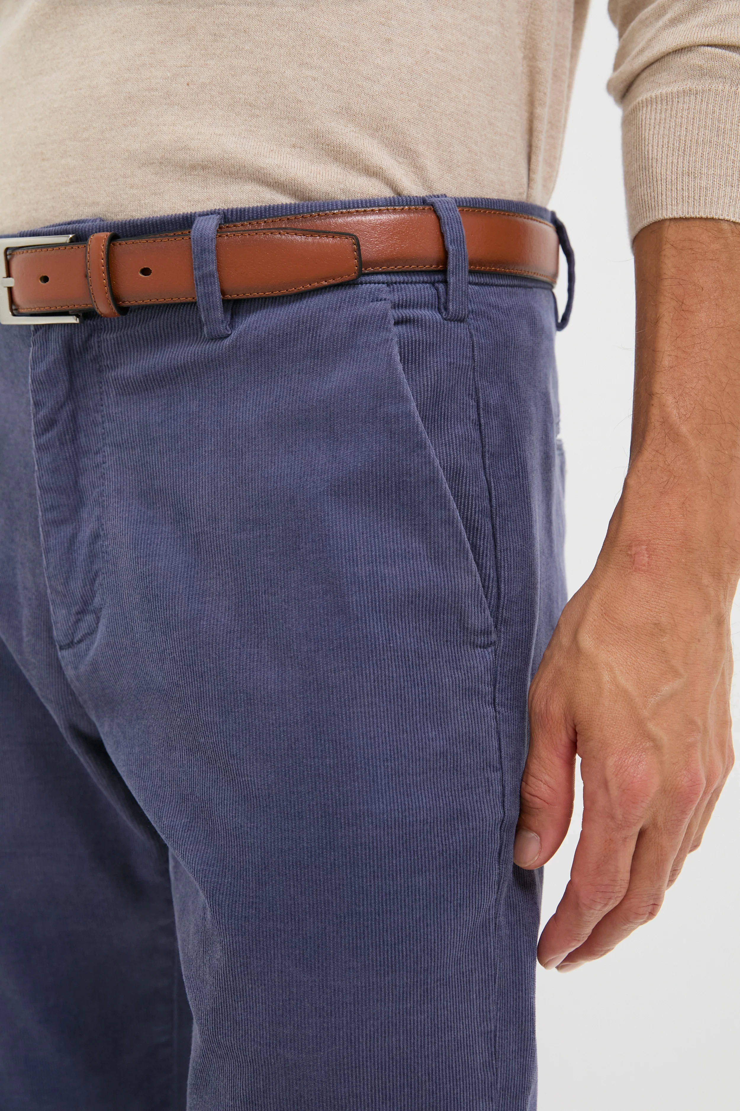 Blue Haze Superior Soft Corduroy Flat Front Trouser - Image 6
