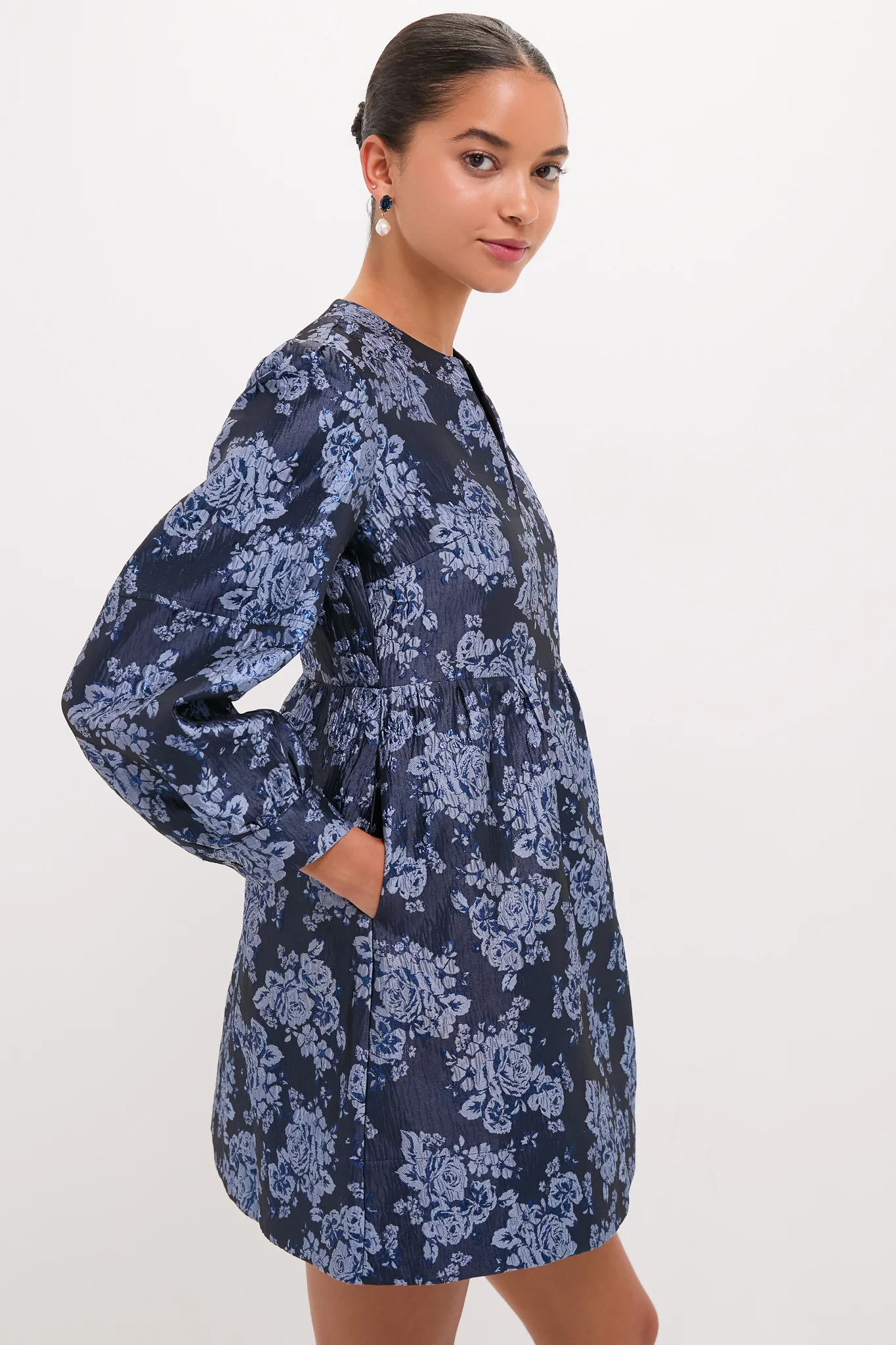 Blue Jacquard Cressida Mini Dress - Image 3