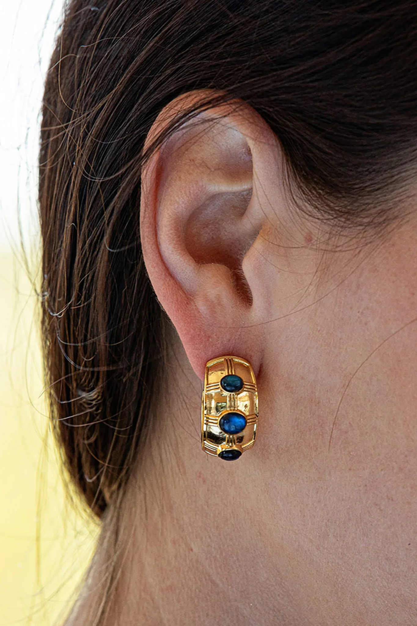 Blue Labradorite Cleopatra Bold Hoop Earrings - Image 2