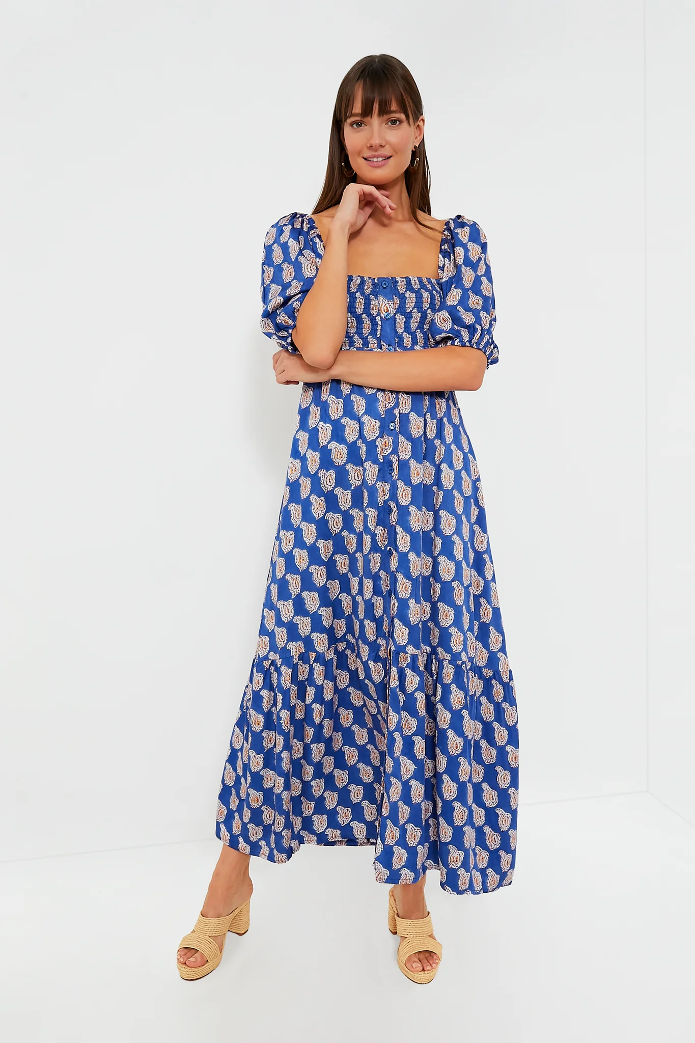 Blue Paisley Flower Satin Santiago Maxi Dress - Image 2