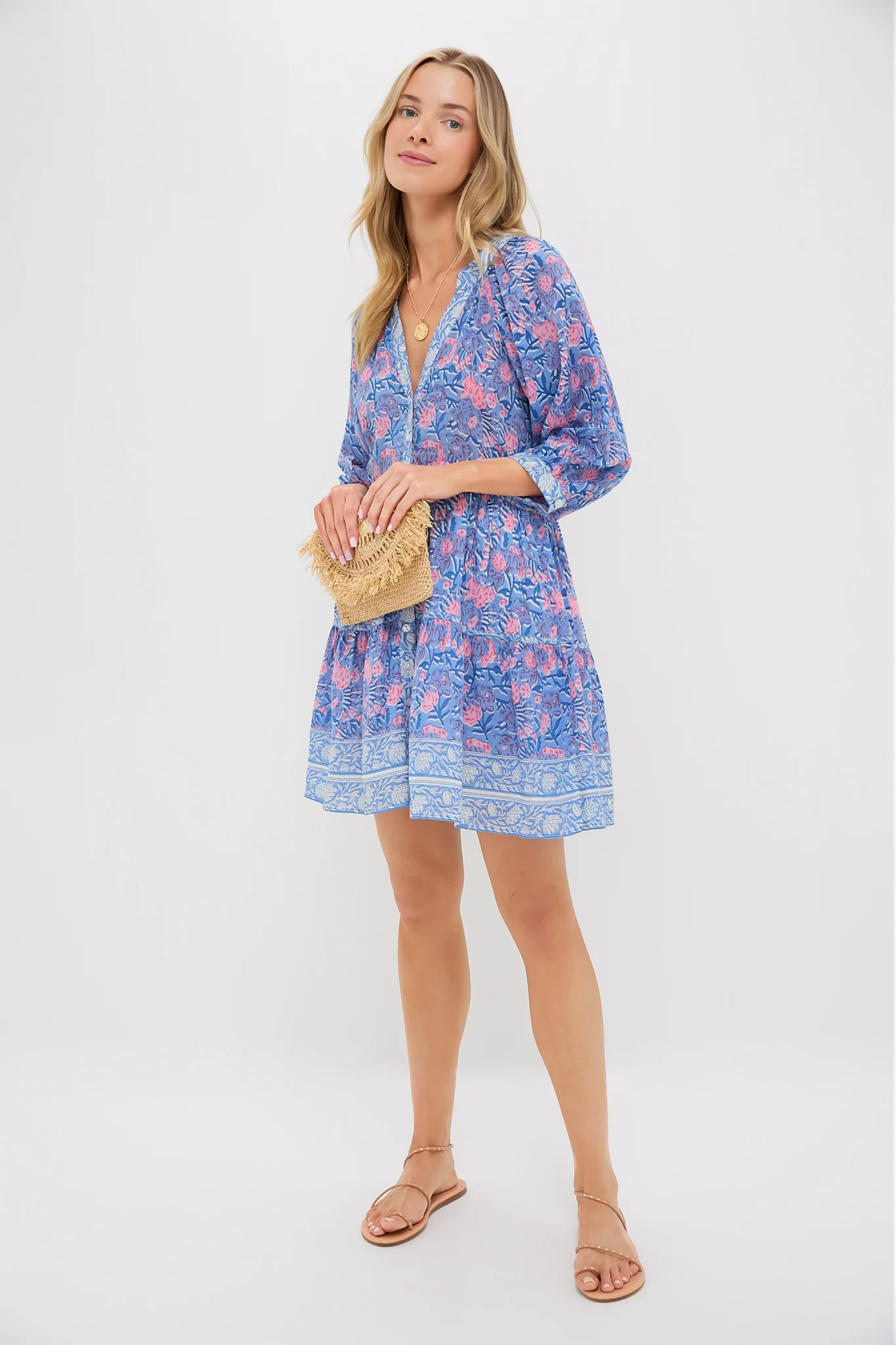Blue Pink Printed Clara Mini Dress - Image 2