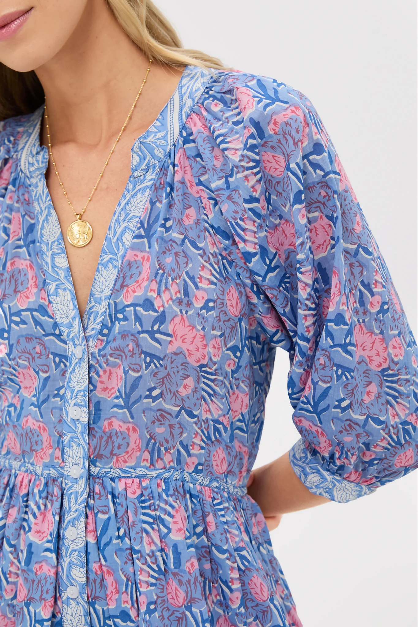 Blue Pink Printed Clara Mini Dress - Image 5