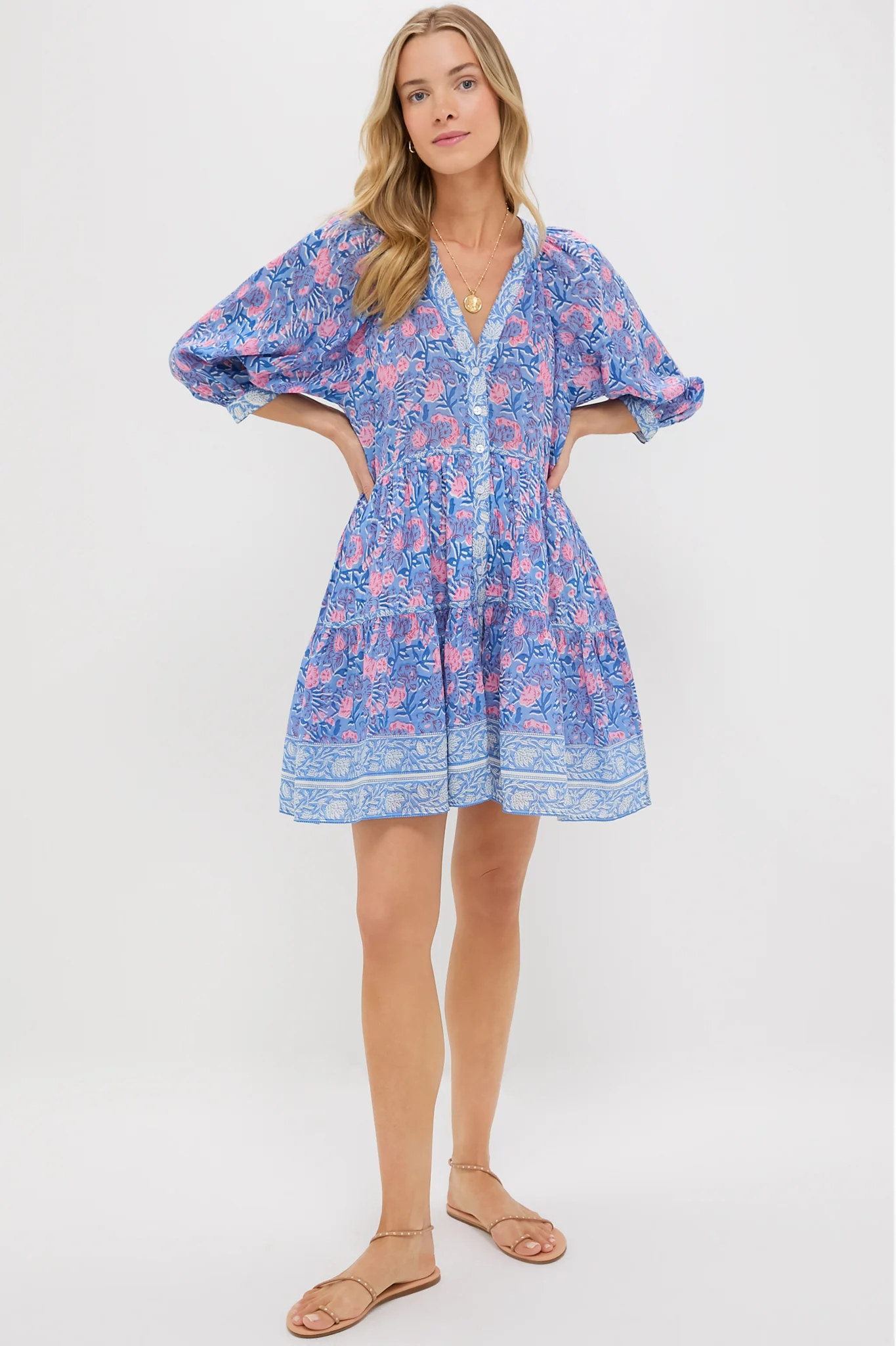 Blue Pink Printed Clara Mini Dress - Image 6