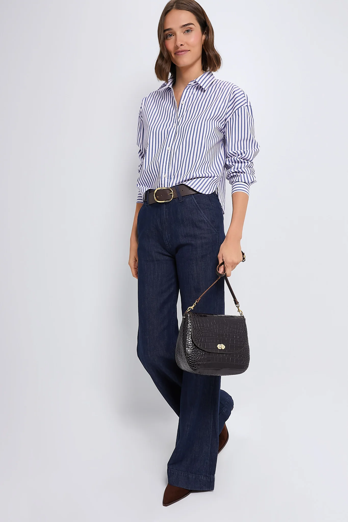 Blue Stripe Cropped Jasper Button Down - Image 3