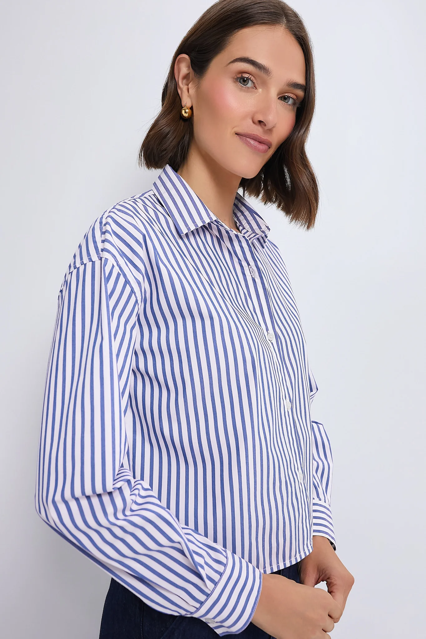Blue Stripe Cropped Jasper Button Down - Image 4