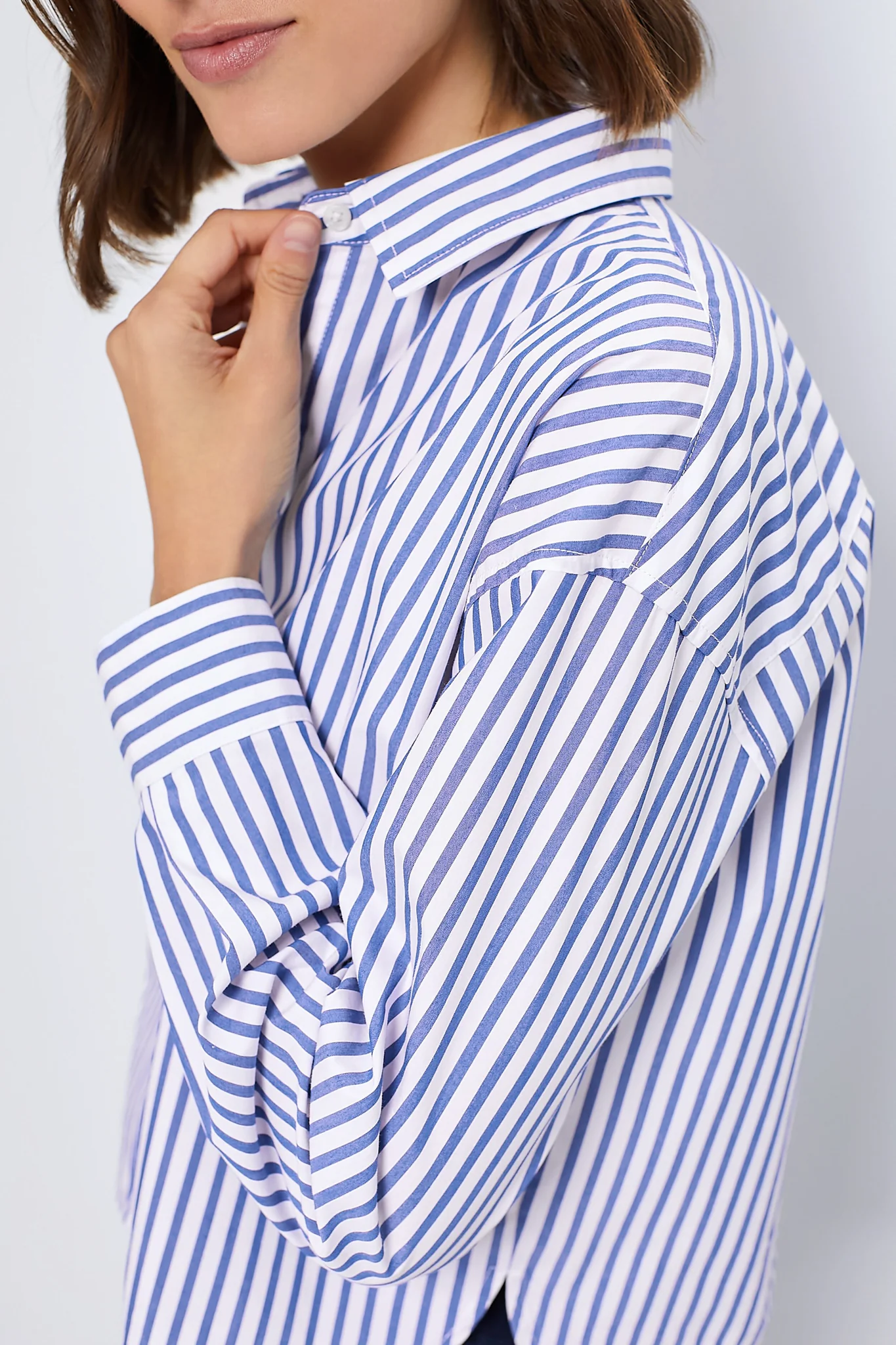 Blue Stripe Cropped Jasper Button Down - Image 6
