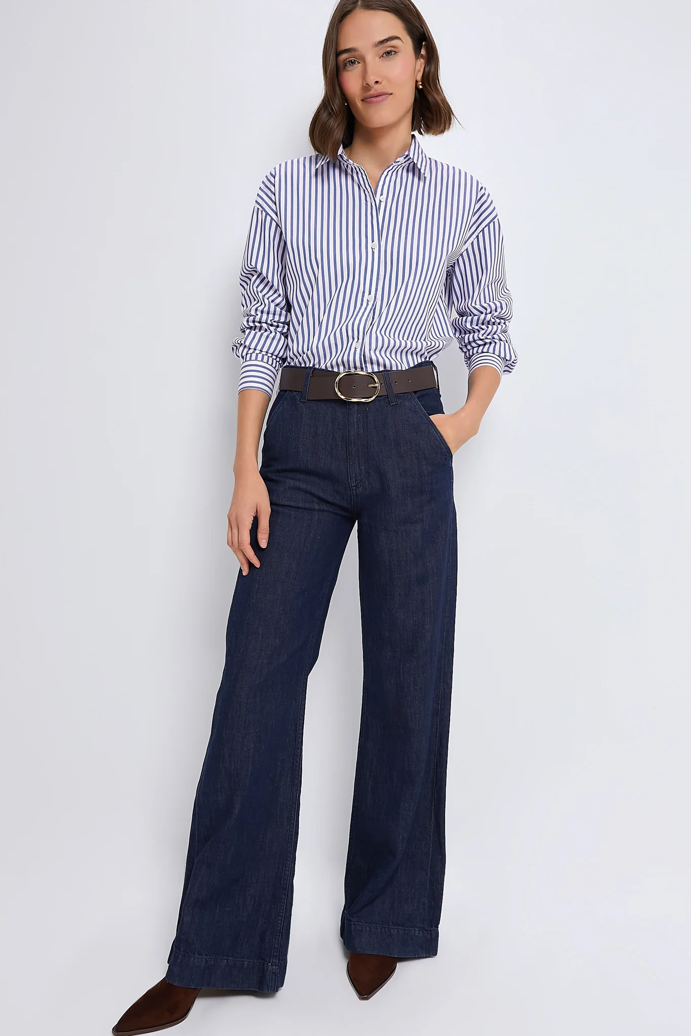 Blue Stripe Cropped Jasper Button Down - Image 7