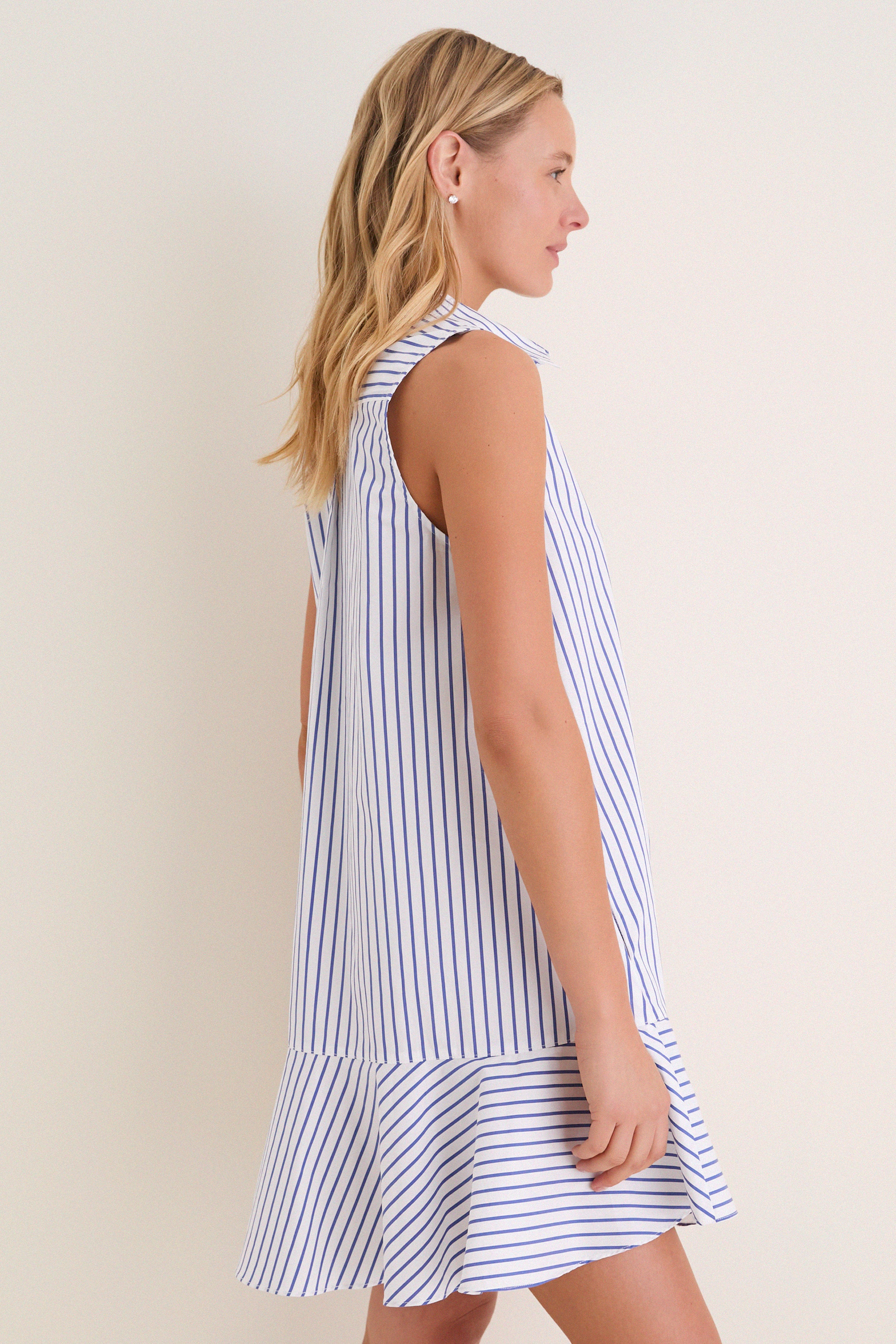 Blue Stripe Sleeveless Callahan Shirt Dress - Image 3
