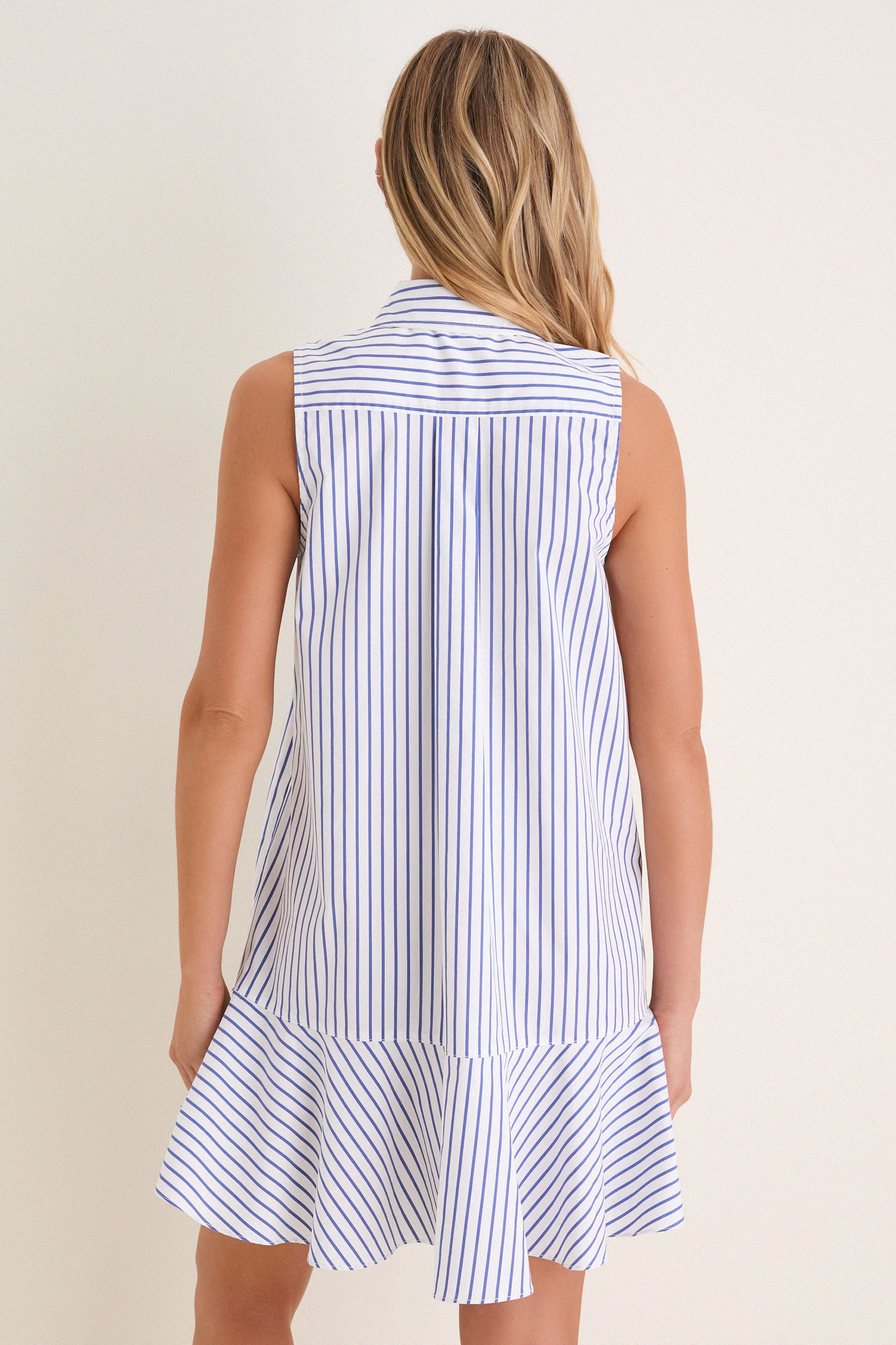 Blue Stripe Sleeveless Callahan Shirt Dress - Image 4
