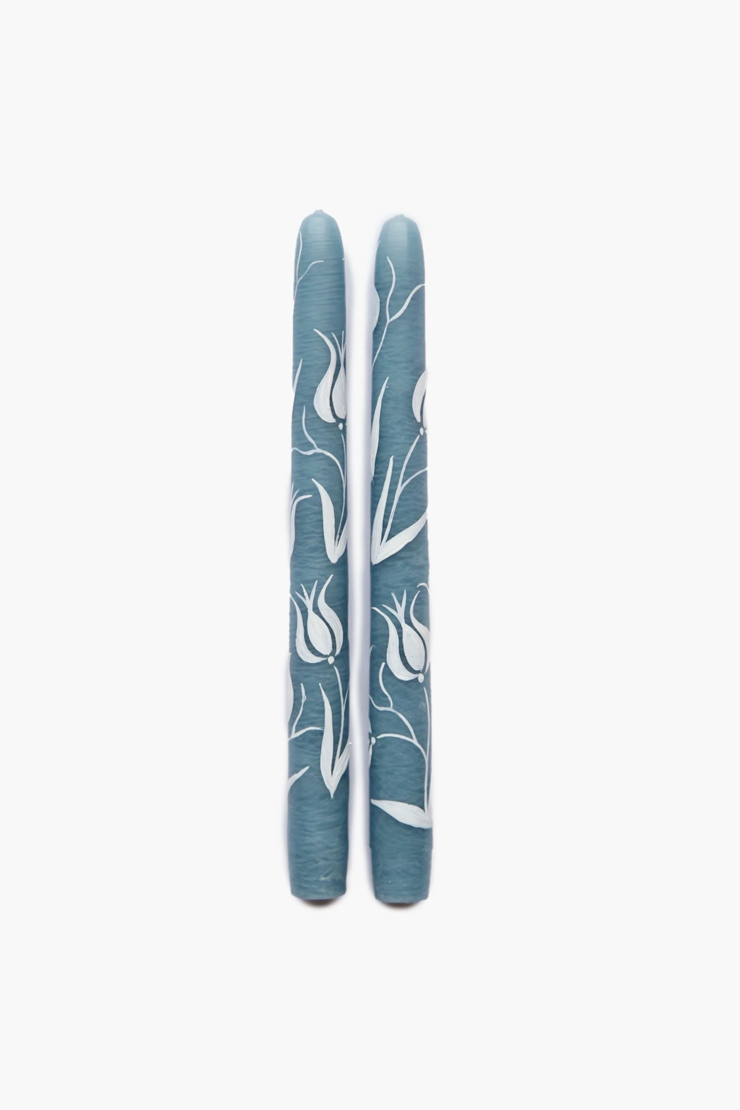 Blue Tulip Hand Painted Taper Candles (Set of 2) - Image 3